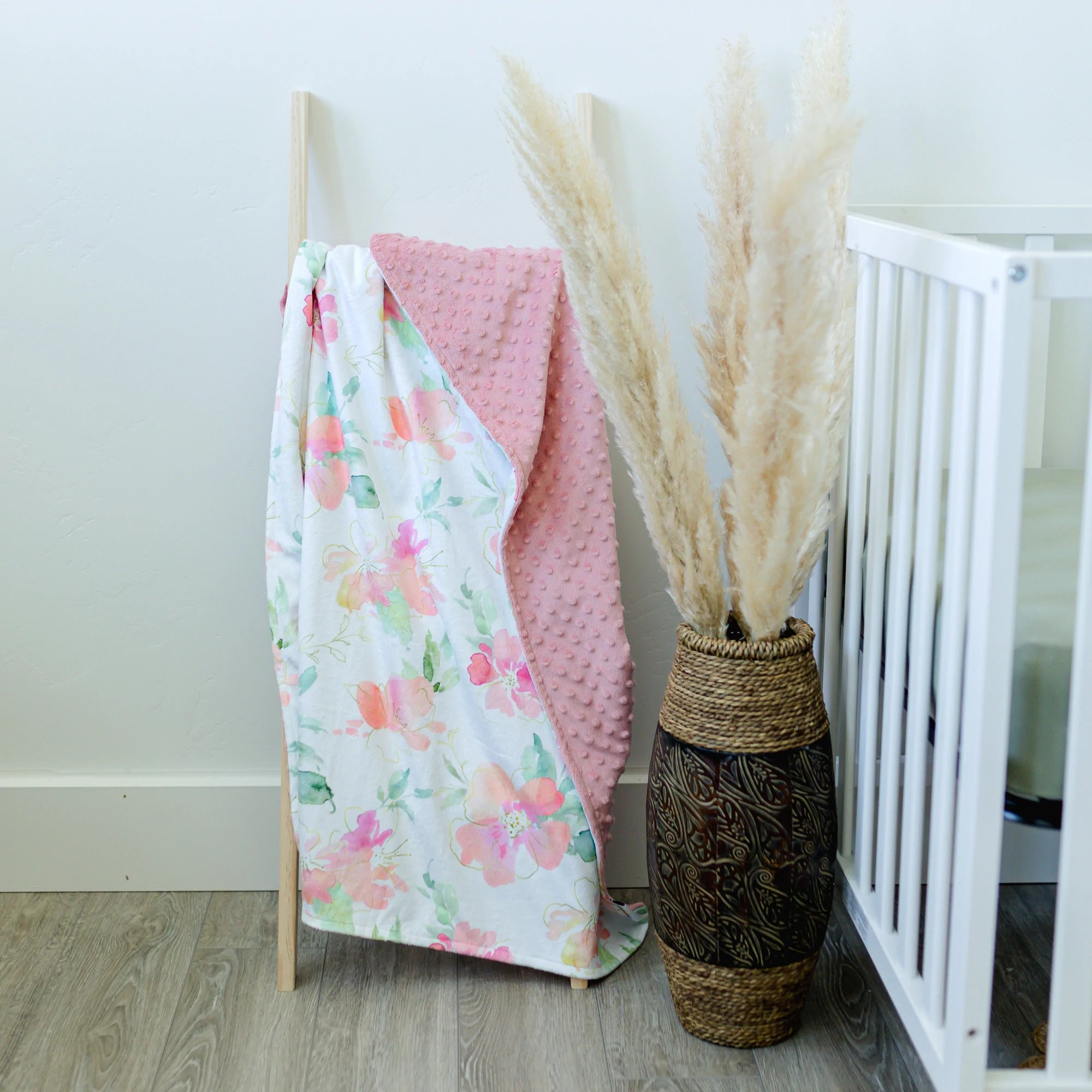 Baby and Toddler Minky Blanket-Pink&Gold Floral
