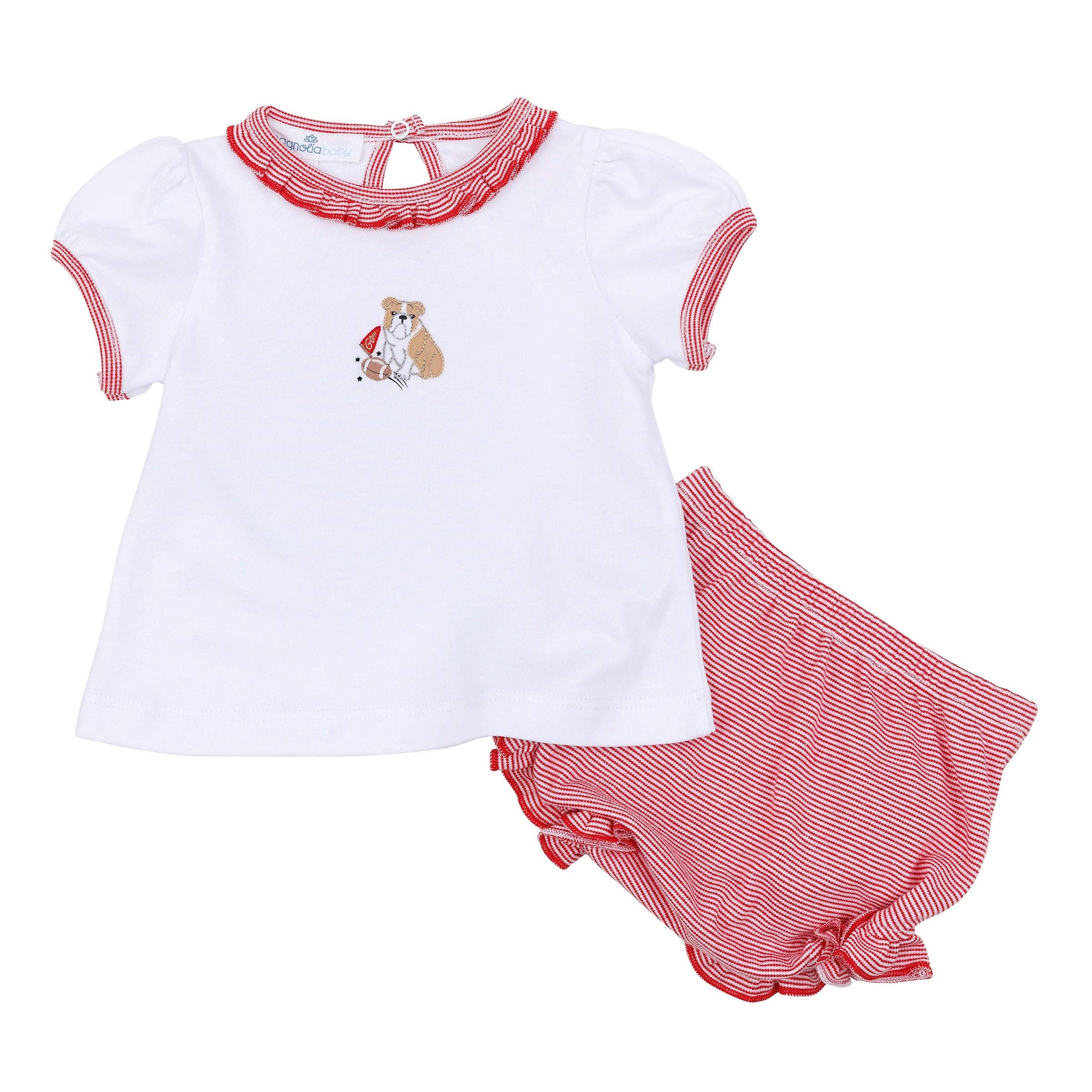 Go Dawgs! Embroidered Ruffle Short Sleeve Diaper Cover Set