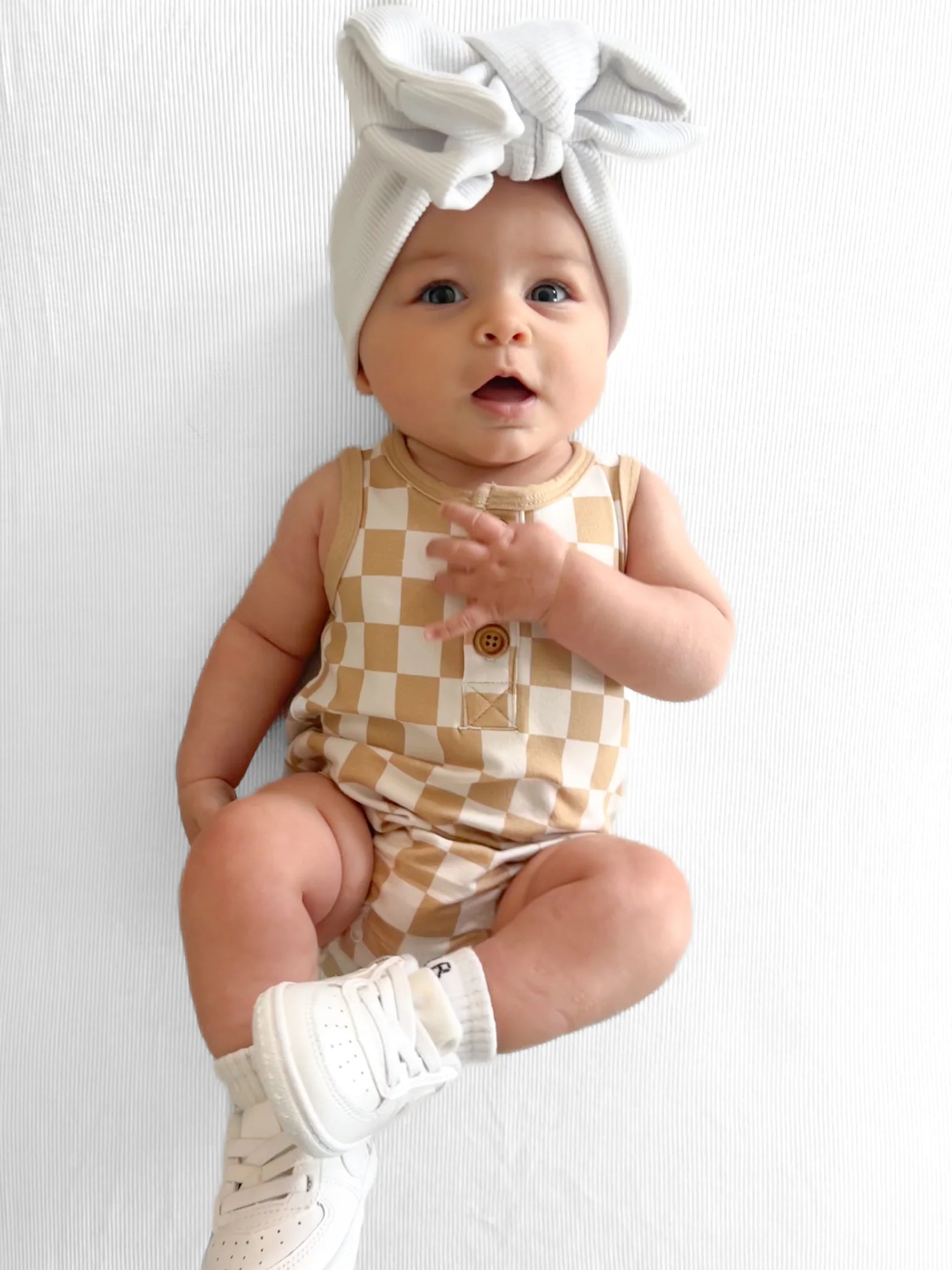 Tan Check Cotton Romper