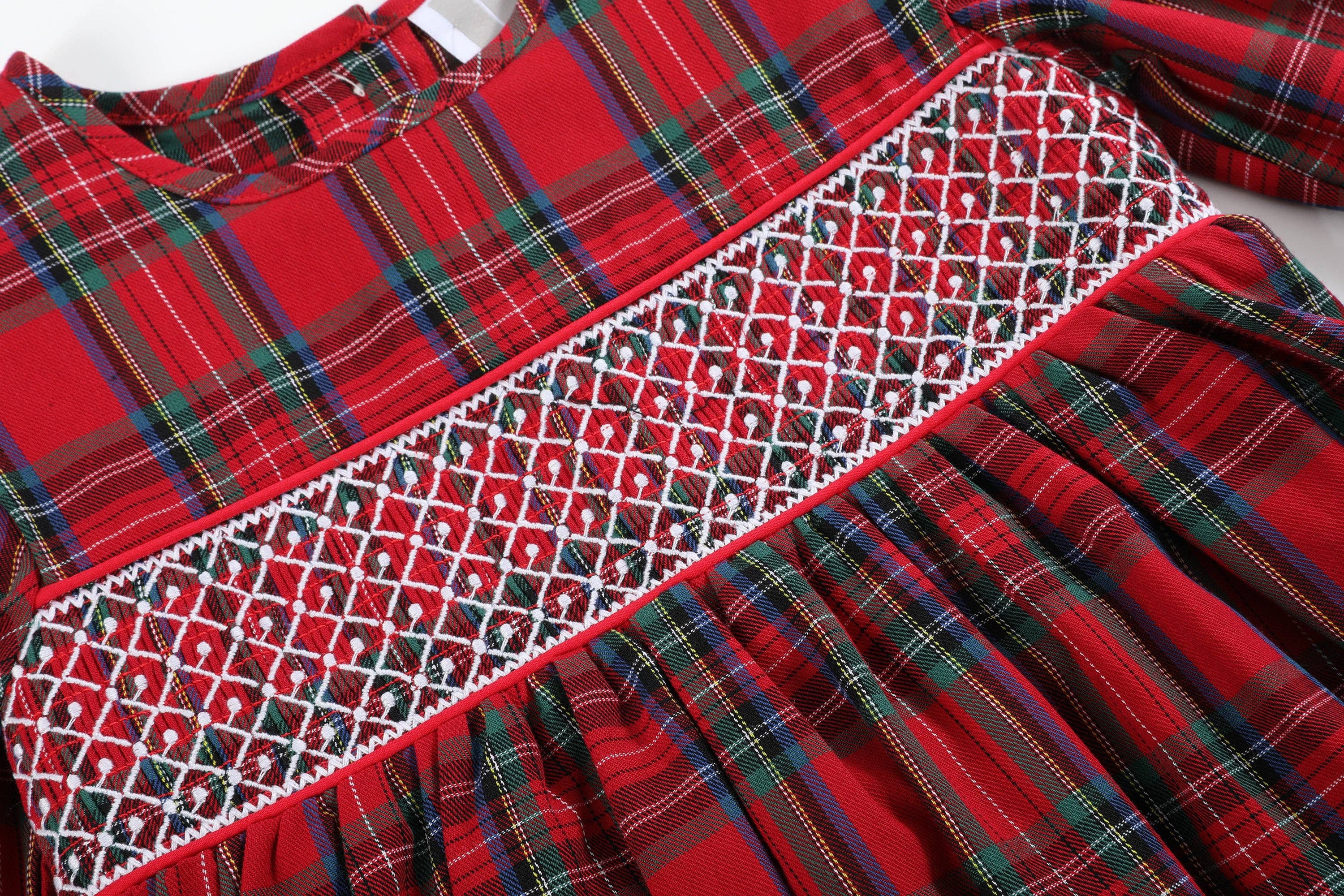 Red and Green Christmas Plaid Smocked Dress