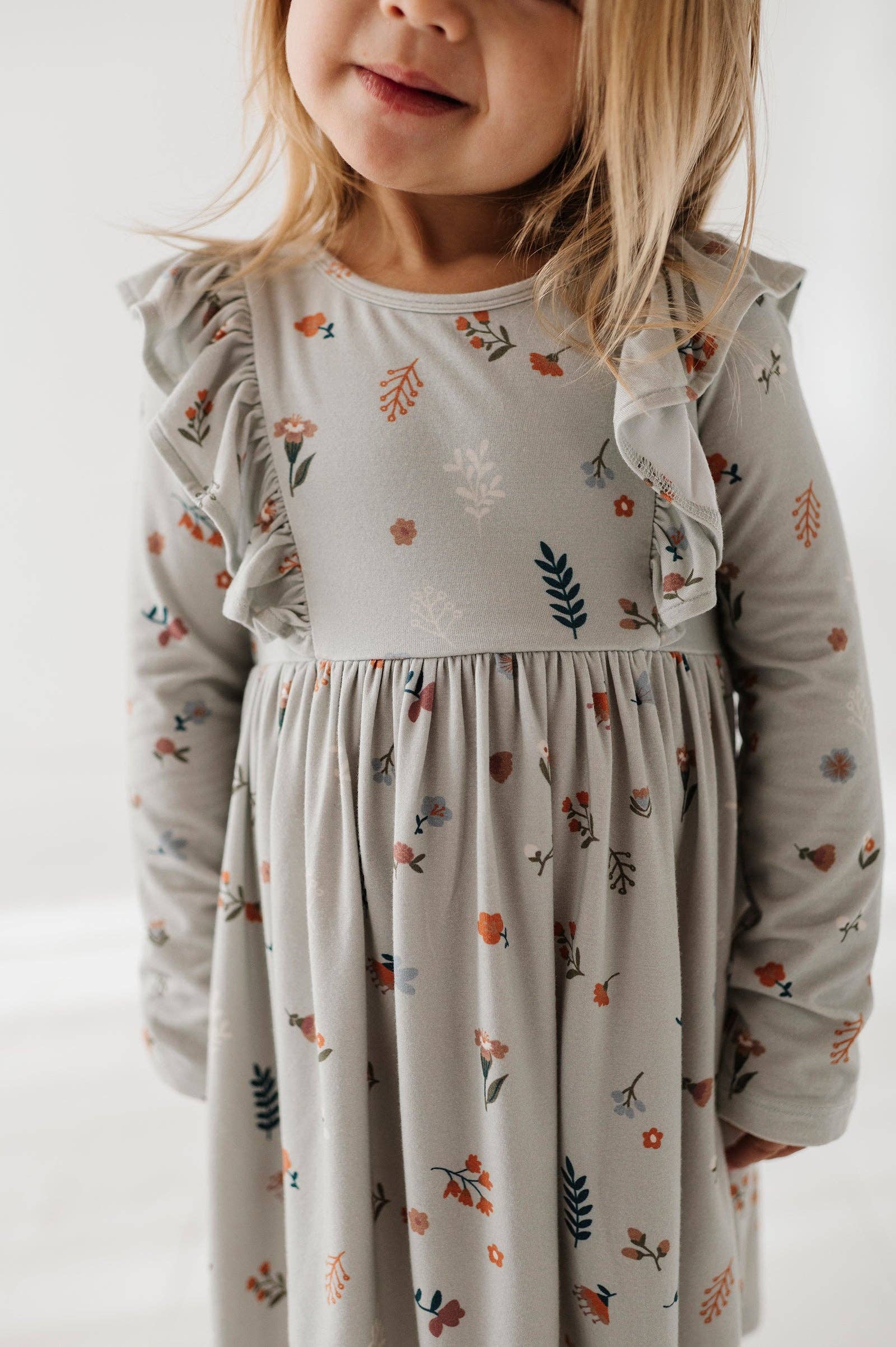 Long Sleeve Ruffle Dress Bamboo