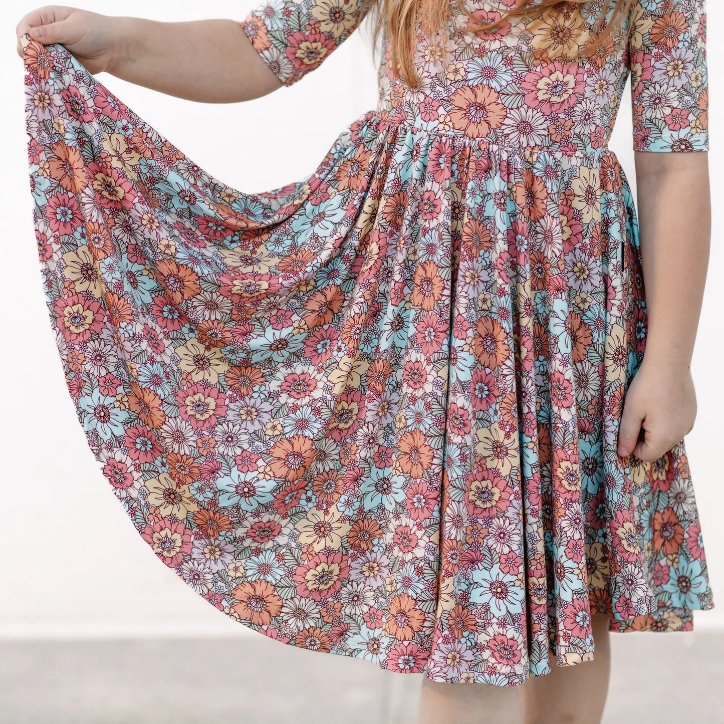 Spring Floral Mid-Sleeve Twirl Dress