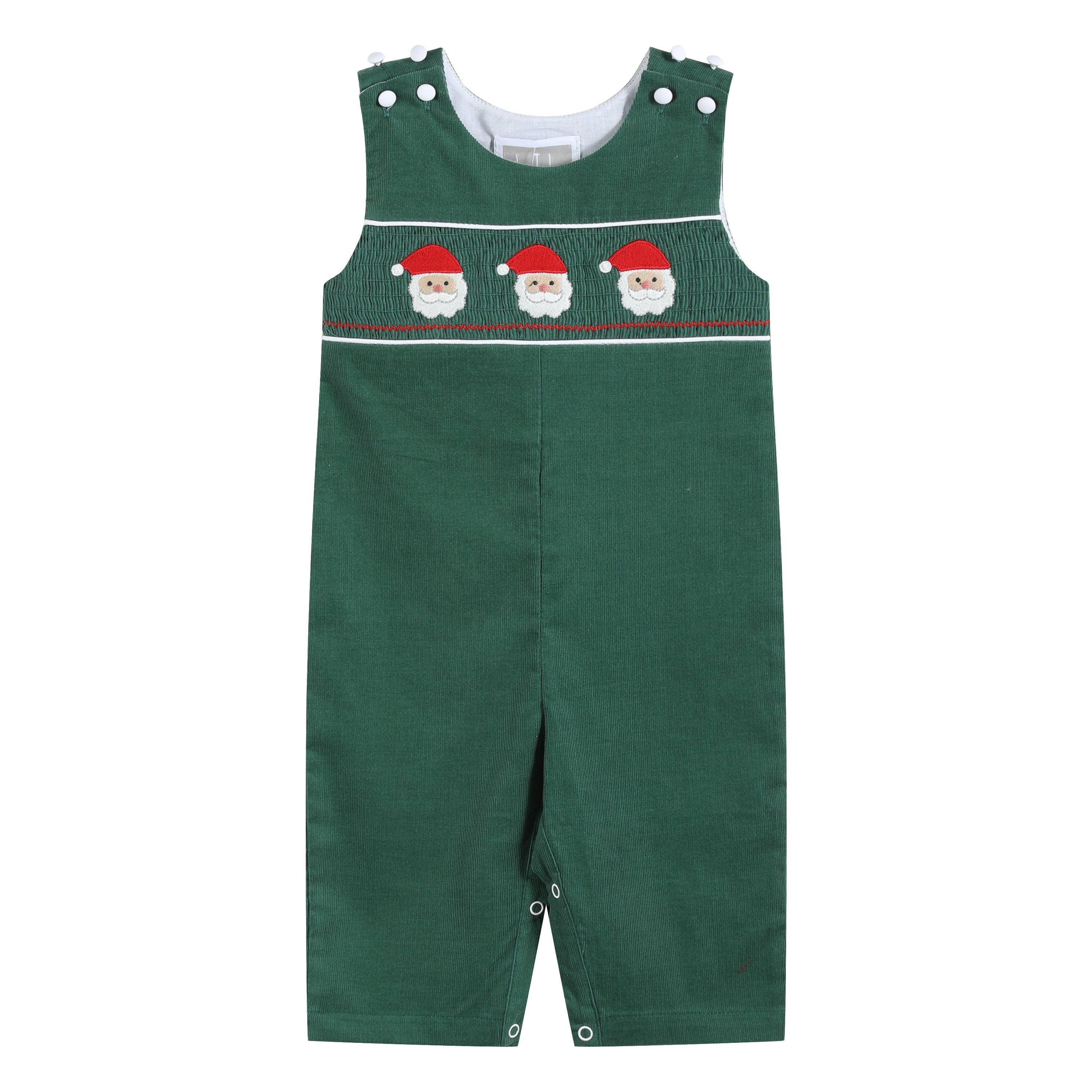 Green Corduroy Santa Smocked Overalls