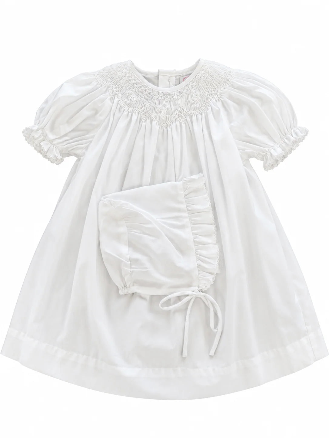 Bishop Smocked Christening Dress with Crosses