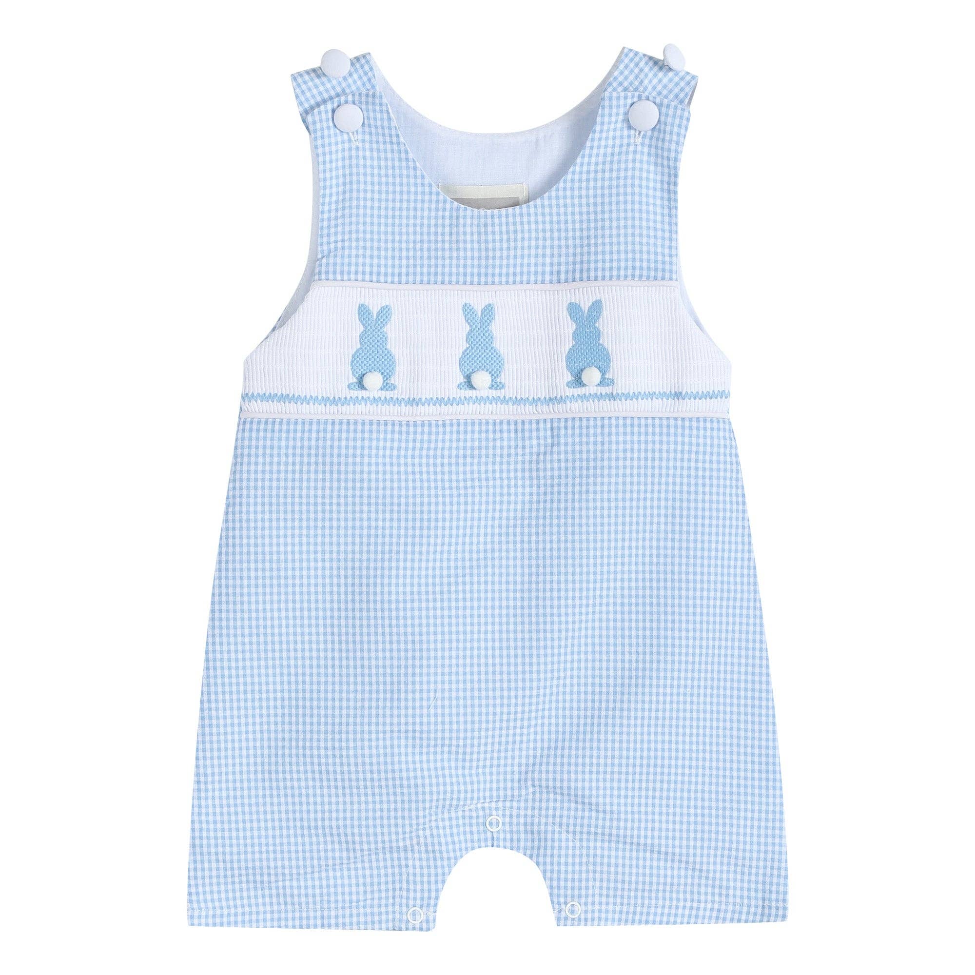 Blue Gingham Easter Bunny Smocked Shortalls