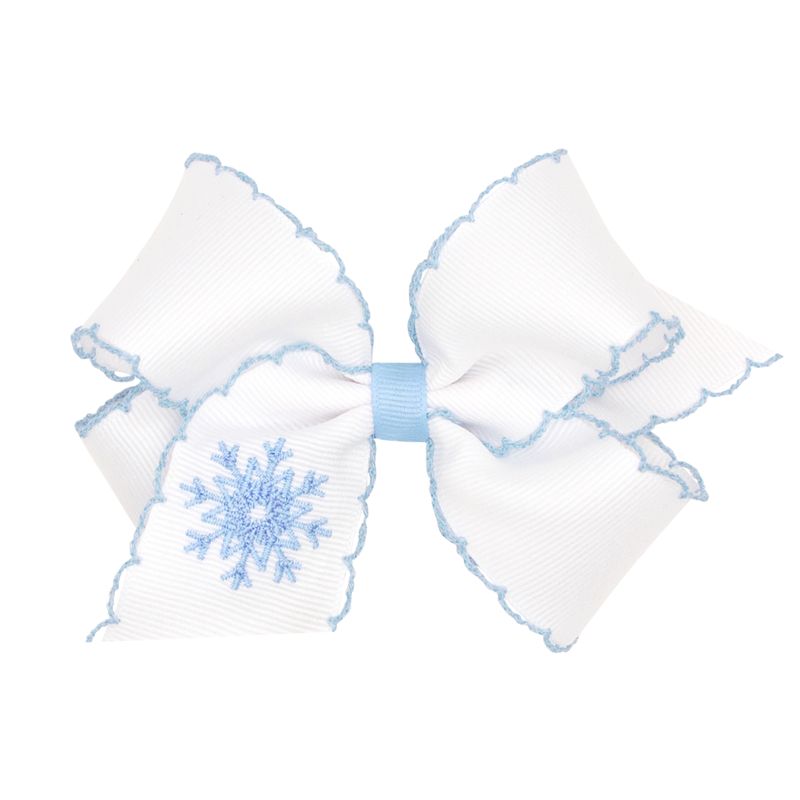 Medium Grosgrain Hair Bow with Blue Moonstitch Edge and Snowflake Embroidery