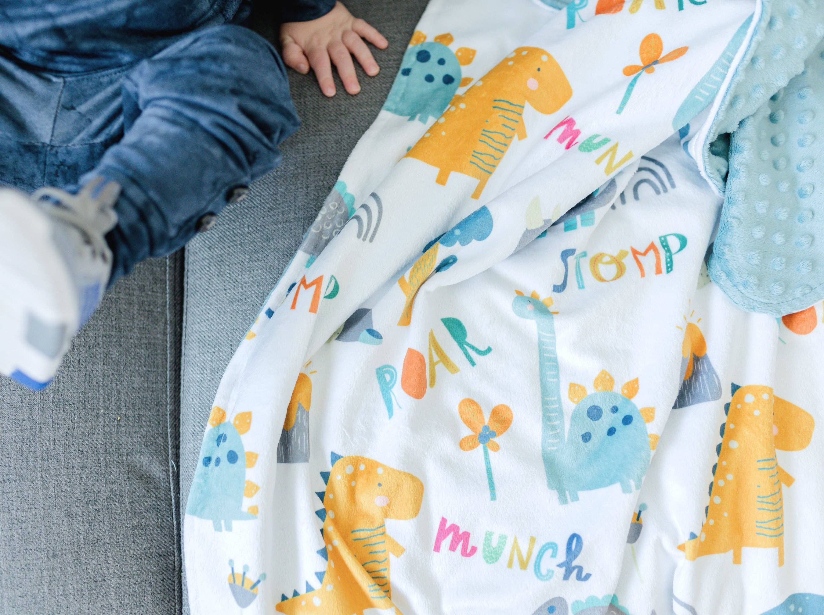 Baby & Toddler Minky Blanket - Dinoland Blue