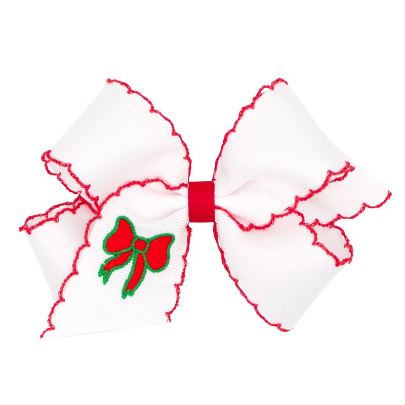 Medium Grosgrain Hair Bow with Moonstitch Edge and Christmas Bow Embroidery