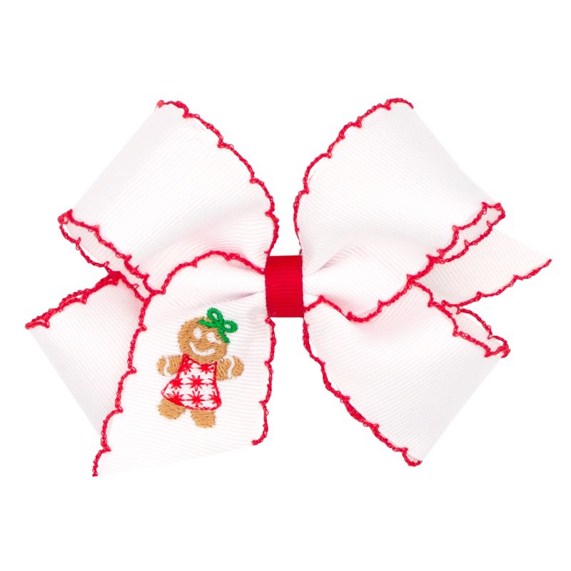 Medium Grosgrain Hair Bow with Moonstitch Edge and Gingerbread Embroidery