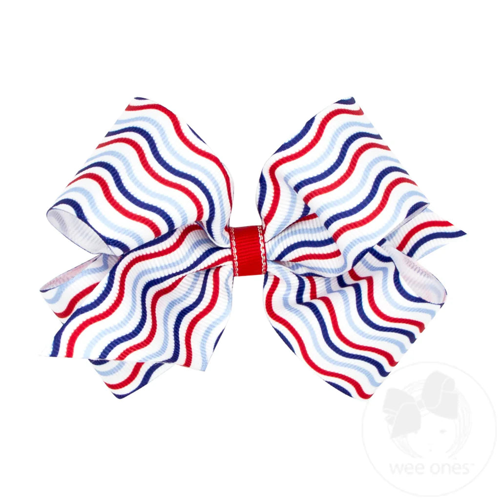 Medium Patriotic Print Grosgrain Hair Bow