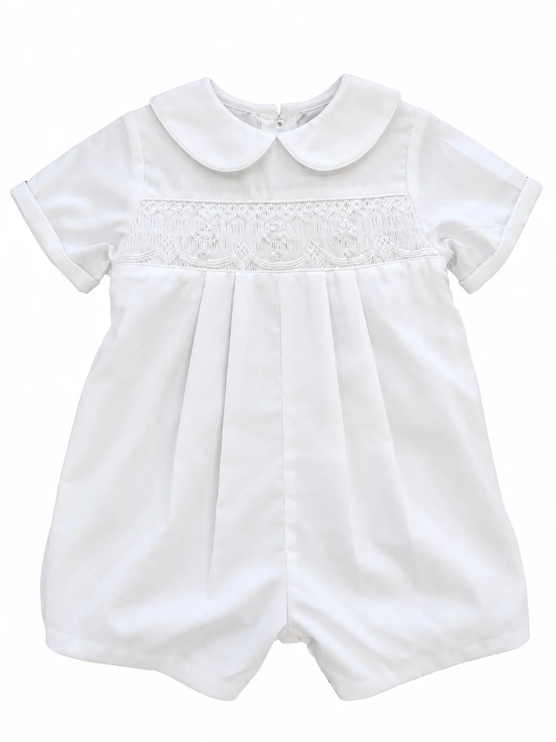 Smocked Christening Romper with Crosses
