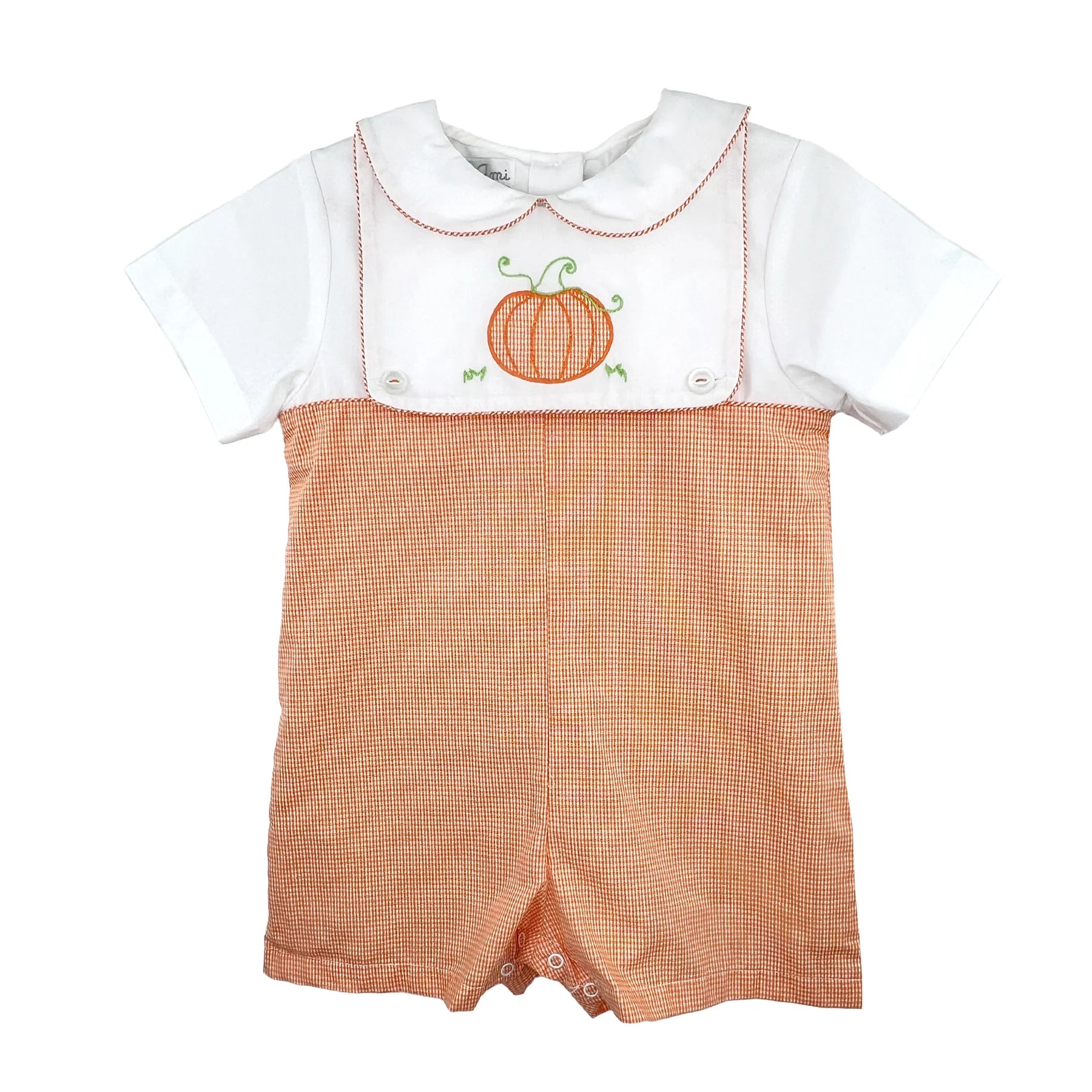 Construction Romper with Removeable Pumpkin Bib