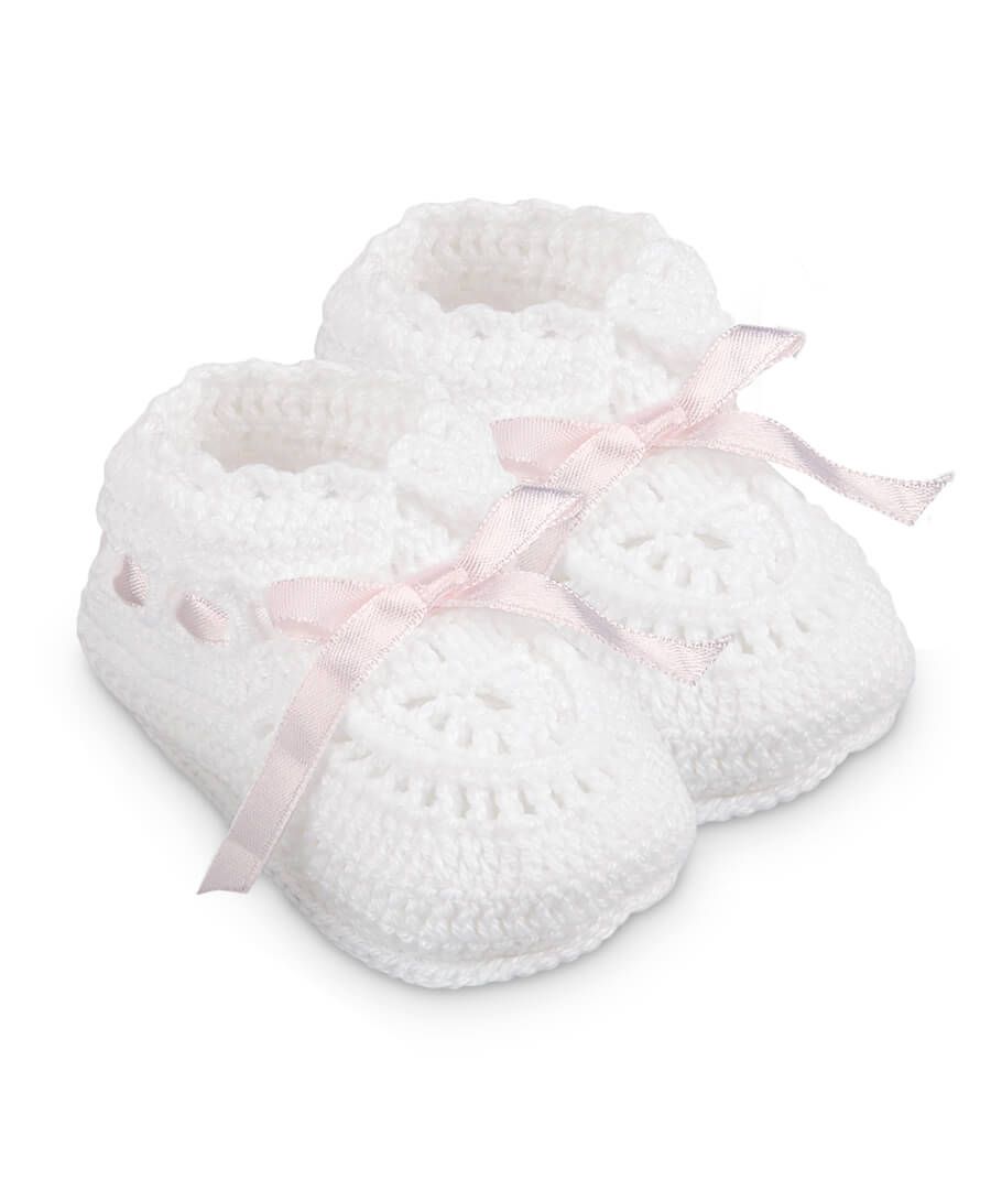 Hand Crochet Ribbon Bootie-1 Pair