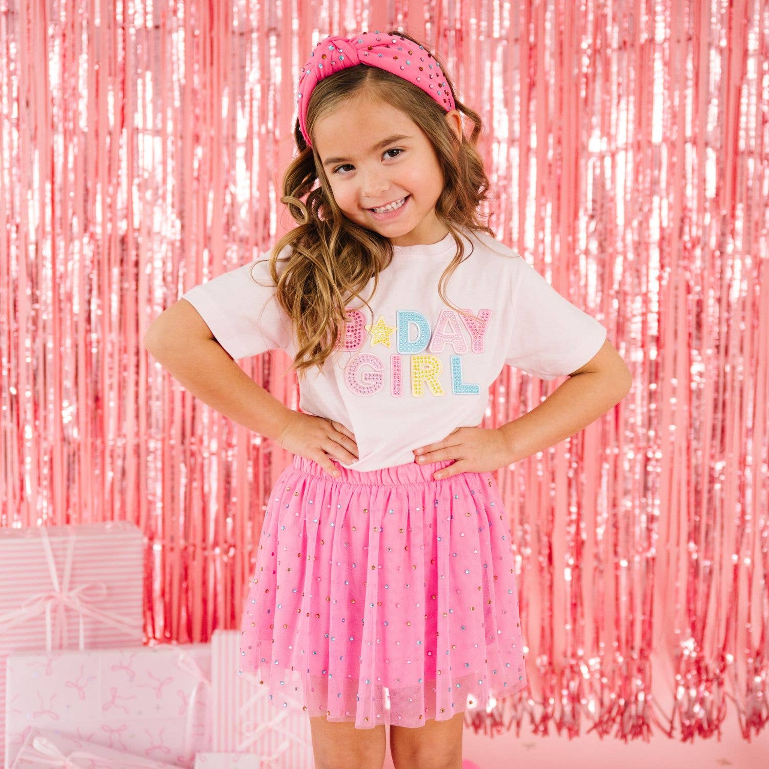 Birthday Girl Rhinestone Patch Short Sleeve T-Shirt - Kids