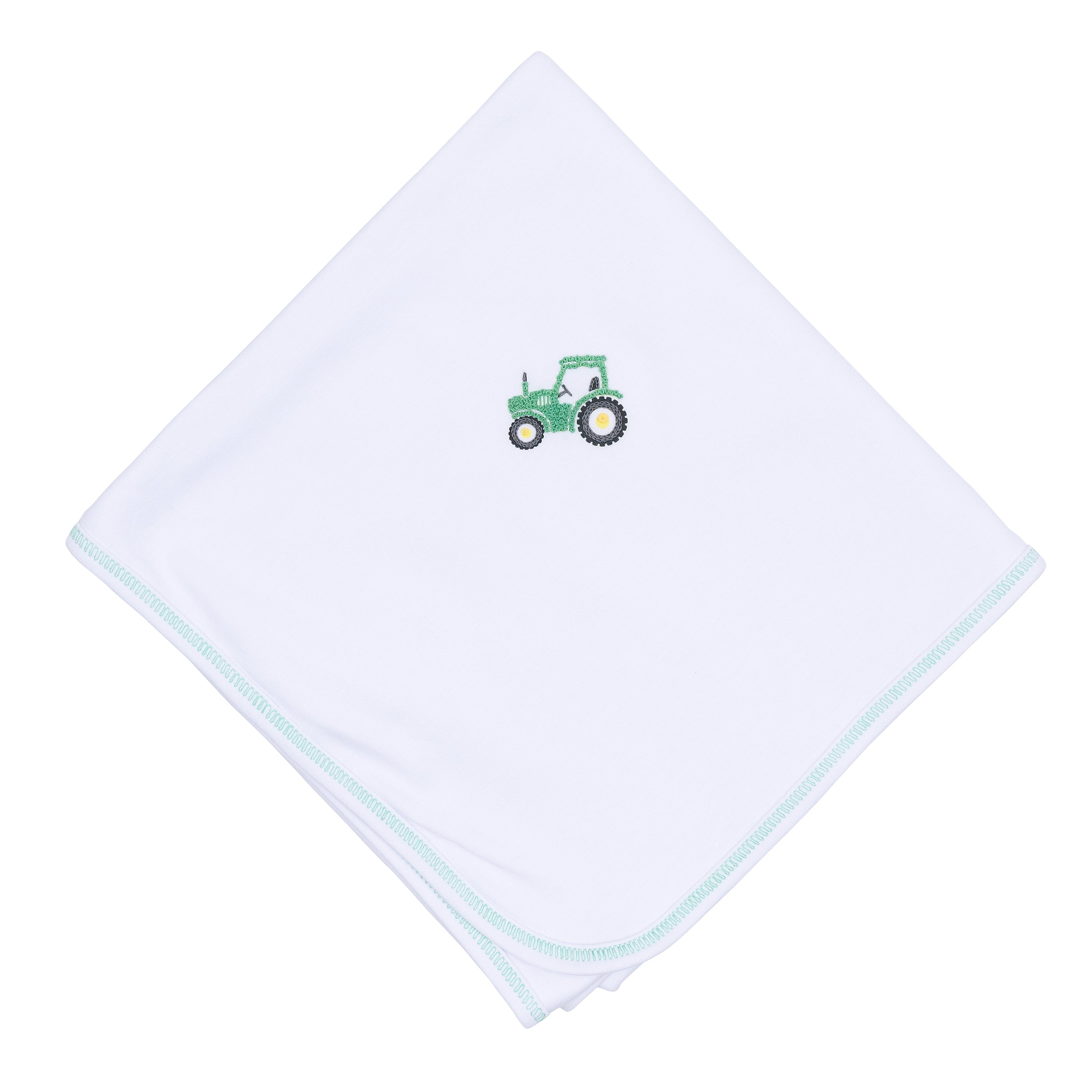 Lil' Green Tractor Embroidered Receiving Blanket