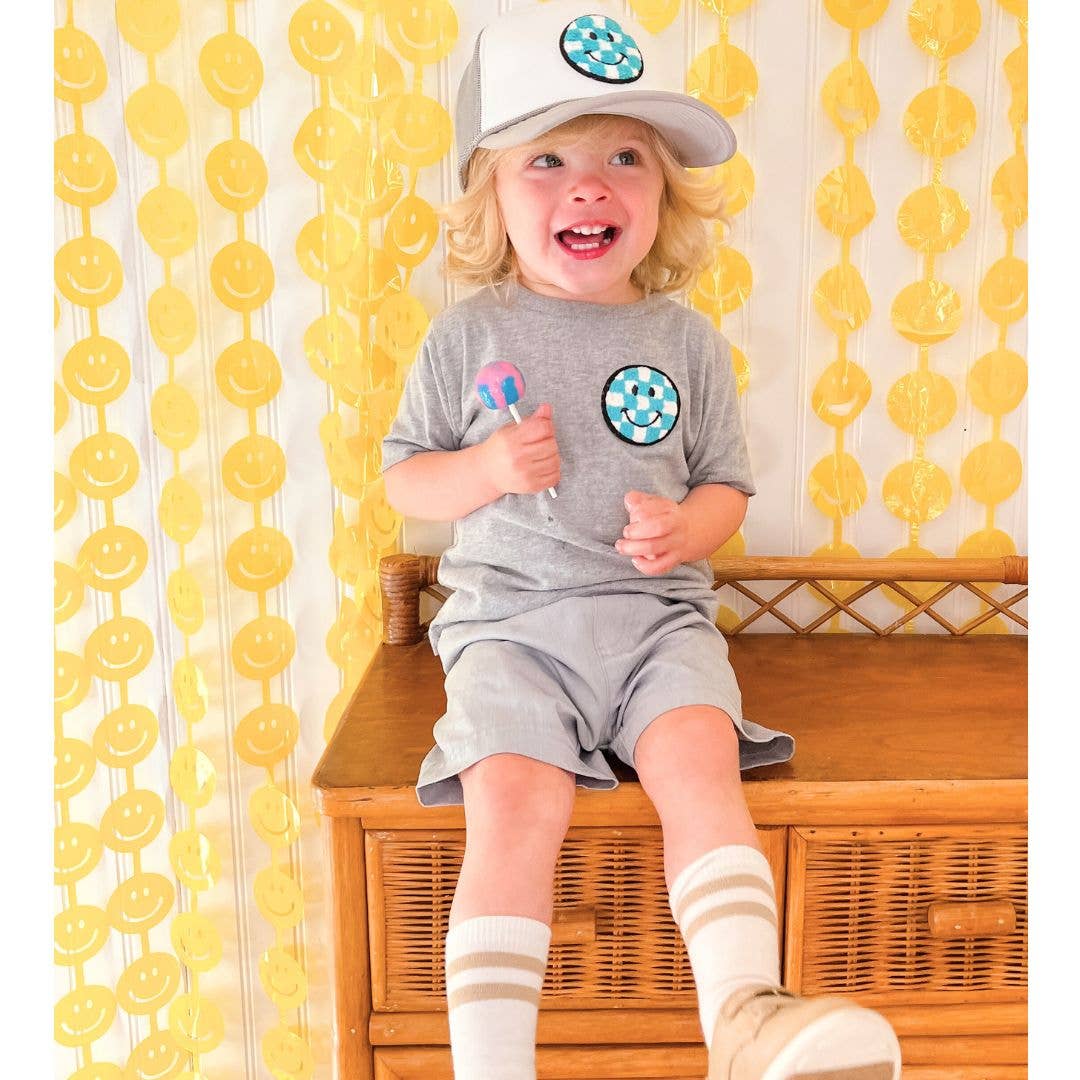 Smiley Checker Patch Trucker Hat - Kids Spring Hat