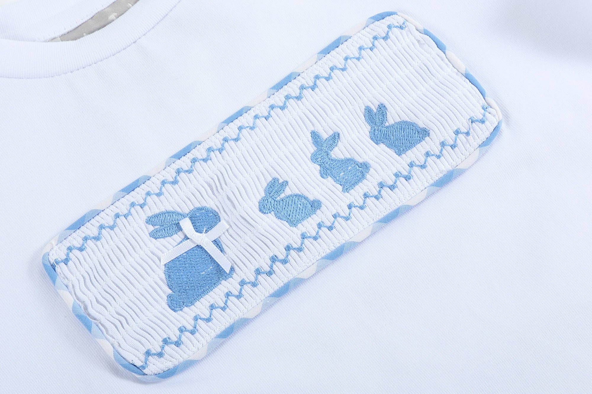 Bunny Family Smocked Tee and Blue Gingham Shorts Set