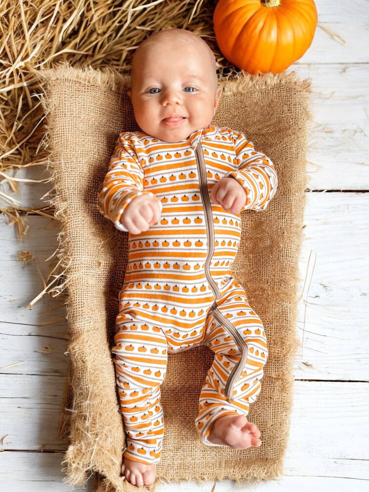 Pumpkin Stripe / Organic 2-Way Zip Romper