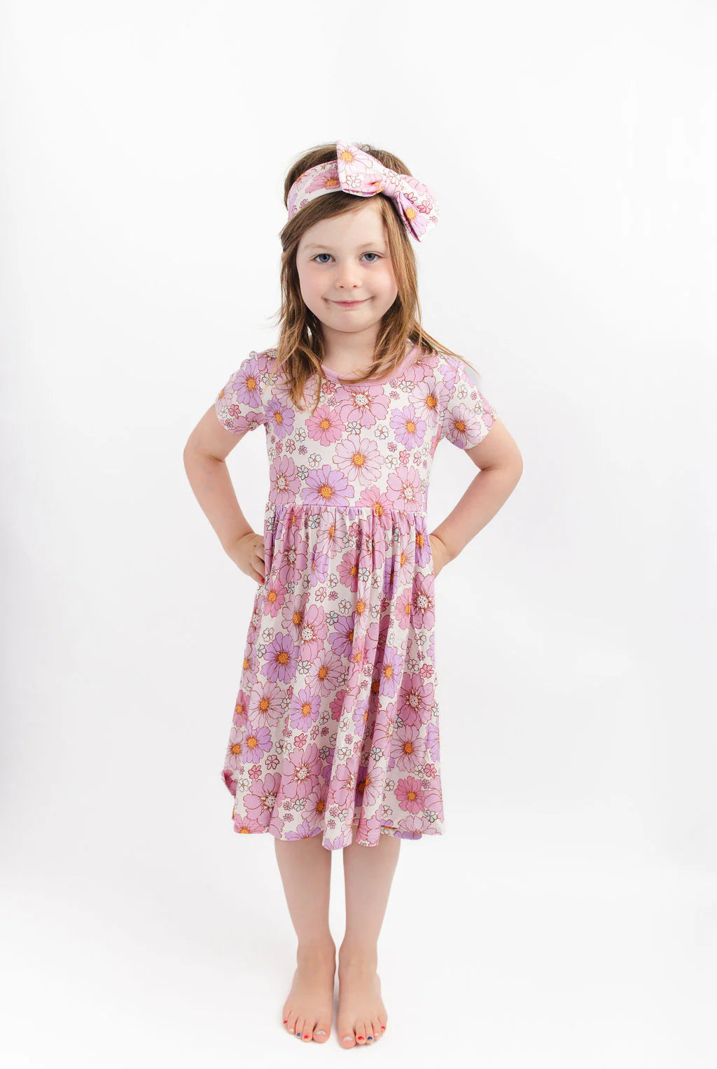 Powerful in Pink (Flower) Short Sleeve Big Kid Twirl Dress BDLJ