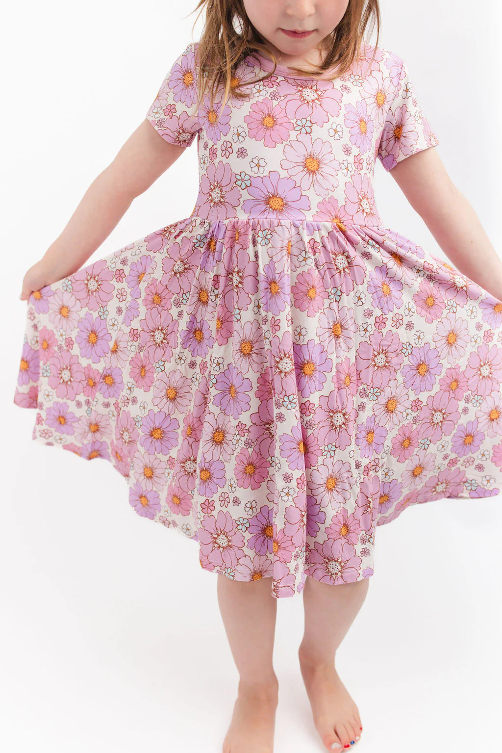 Powerful in Pink (Flower) Short Sleeve Big Kid Twirl Dress BDLJ