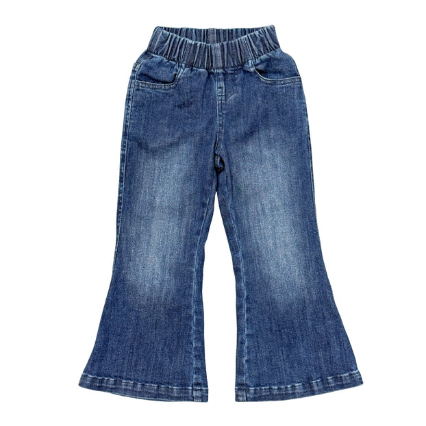 Girl's Flare Denim Jeans - Dark Blue Wash