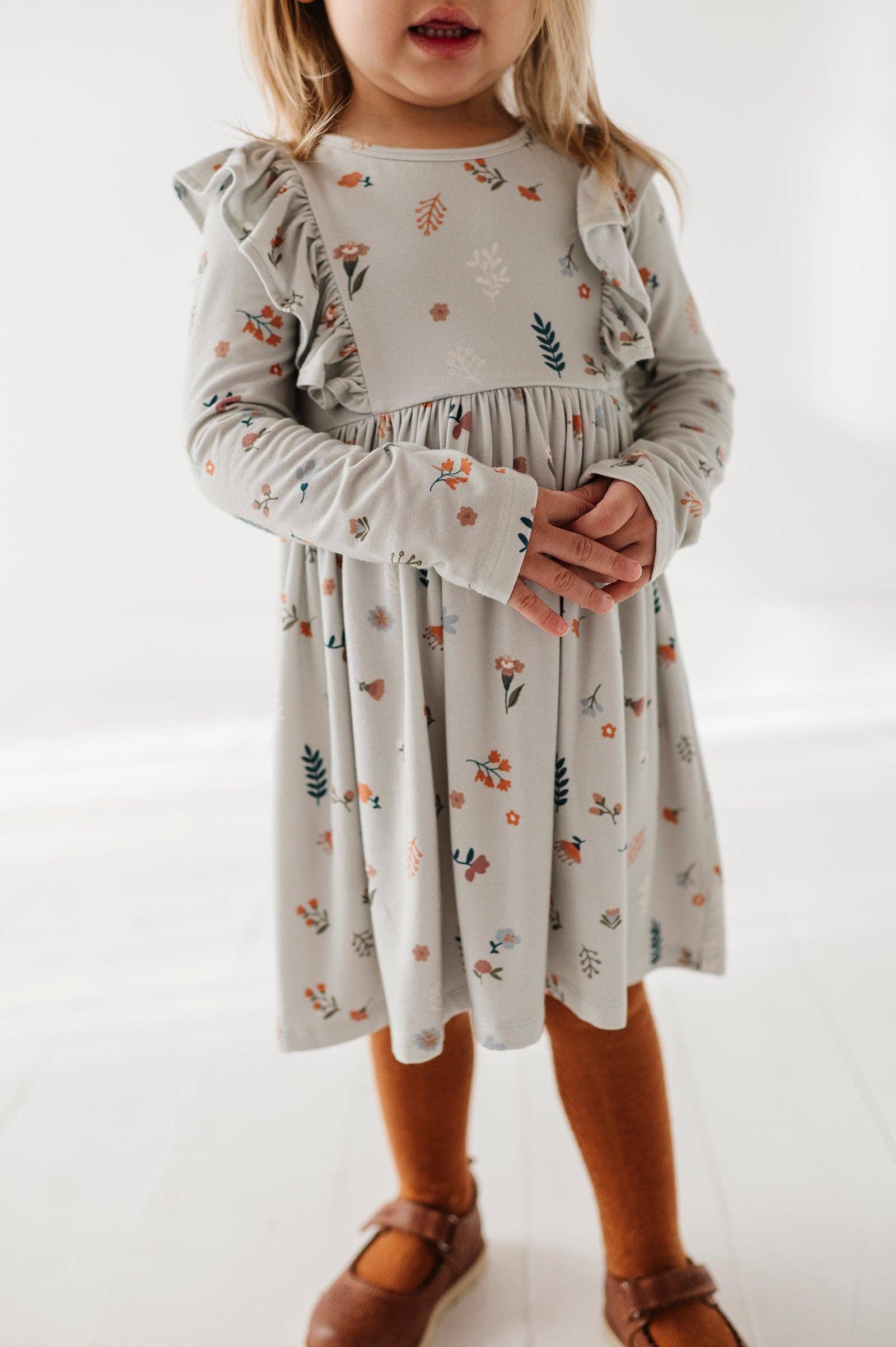 Long Sleeve Ruffle Dress Bamboo