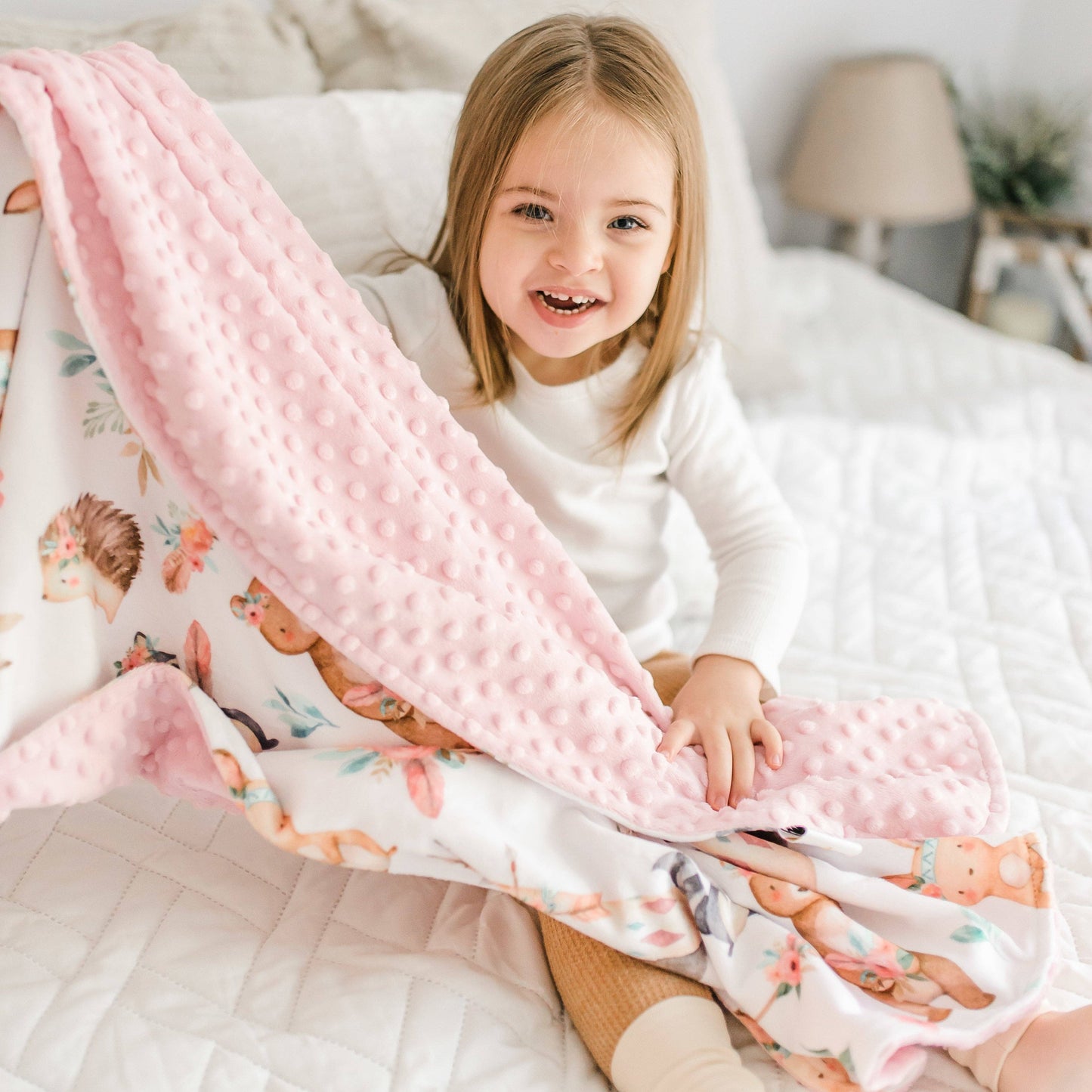 Baby & Toddler Minky Blanket - Woodland Tribe Pink