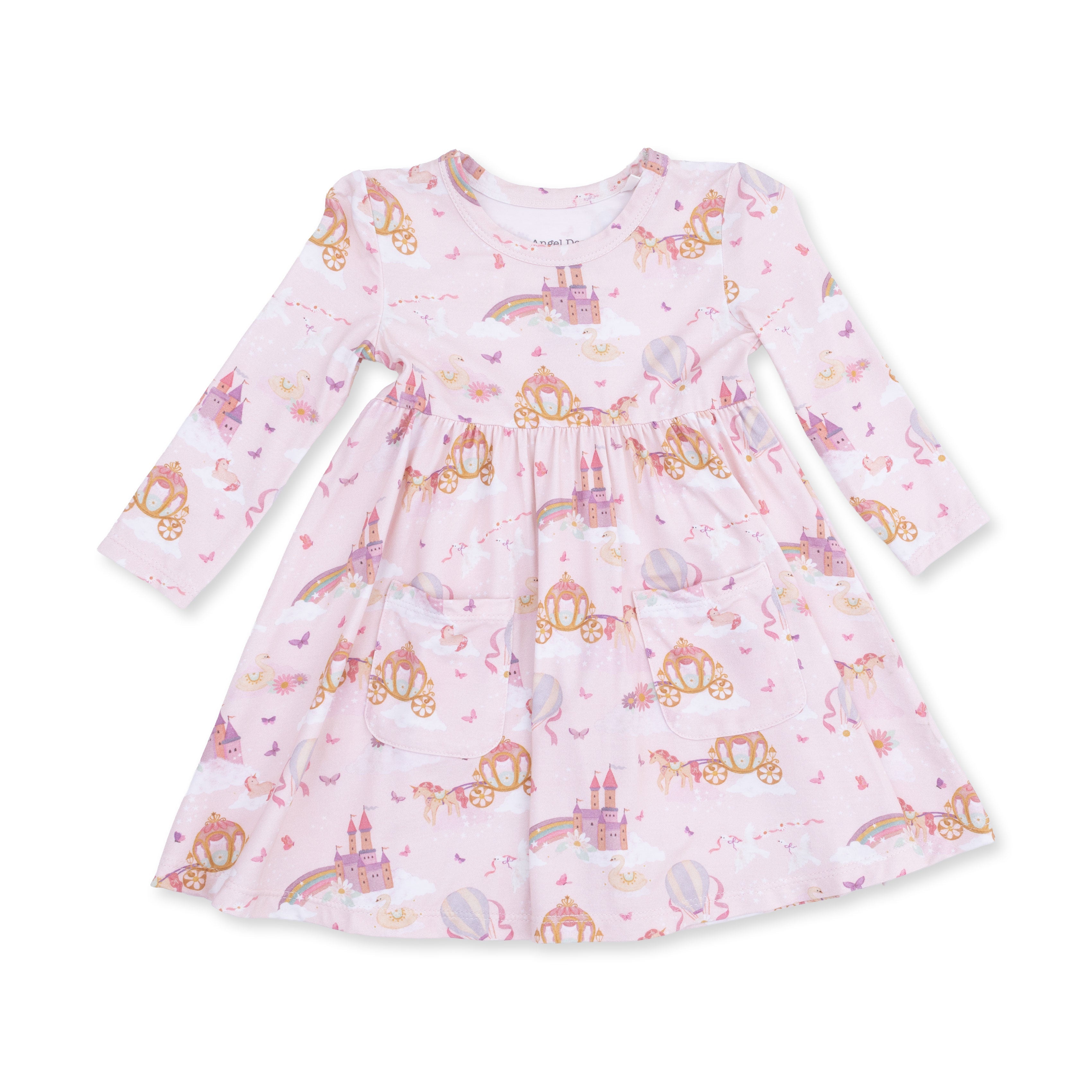 Princess Unicorns and Castle - Twirly Long Sleeve Dress with Bike Short