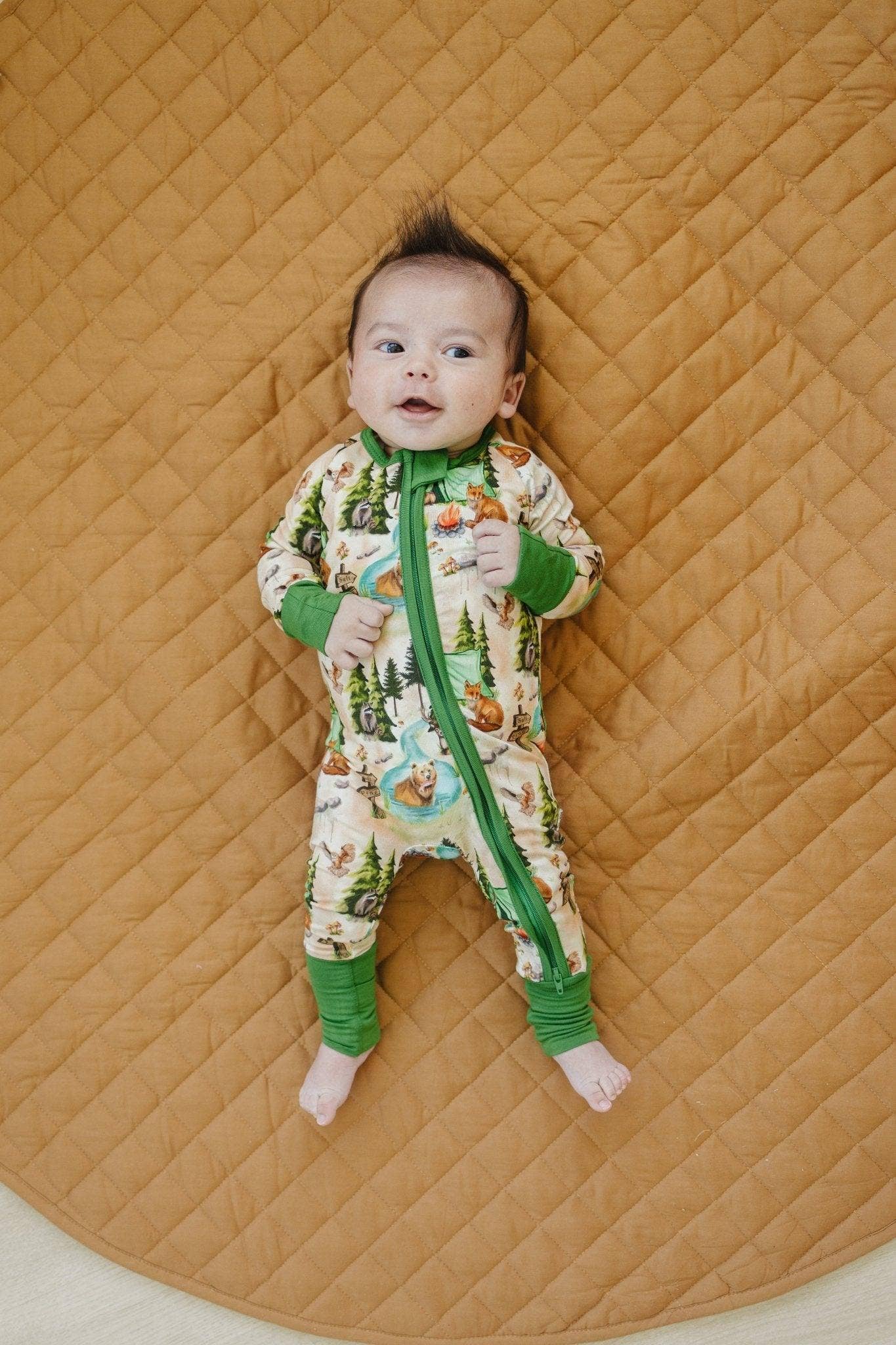 Camping Bamboo Zippy Romper Baby Boy Pajamas PJs Woodland