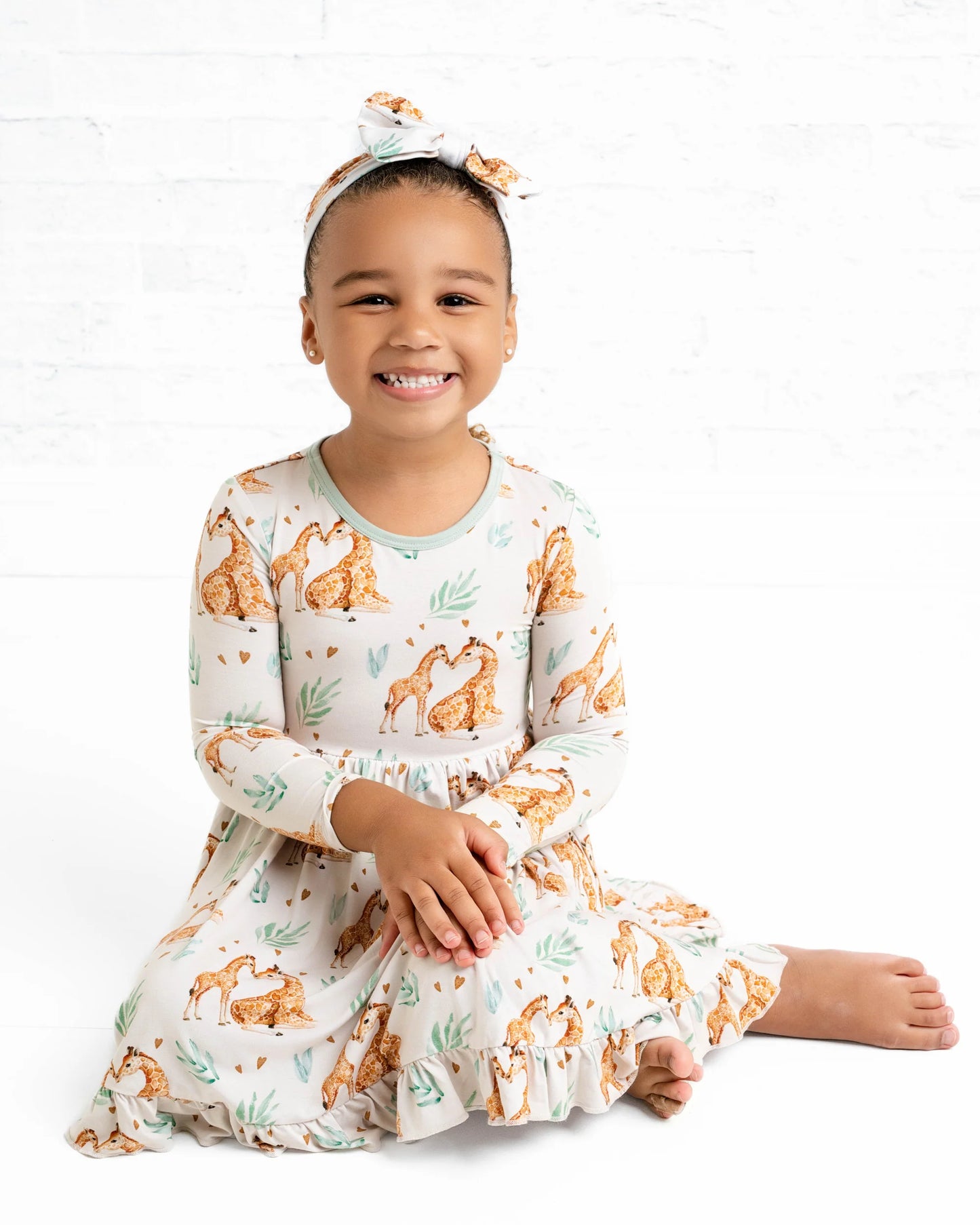 Mother's Love (Giraffe) Long Sleeve Big Kid Twirl Dress