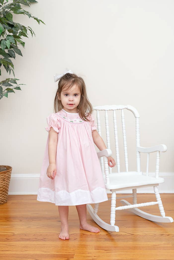 Light Pink Easter Bunny Smocked Bishop Dress