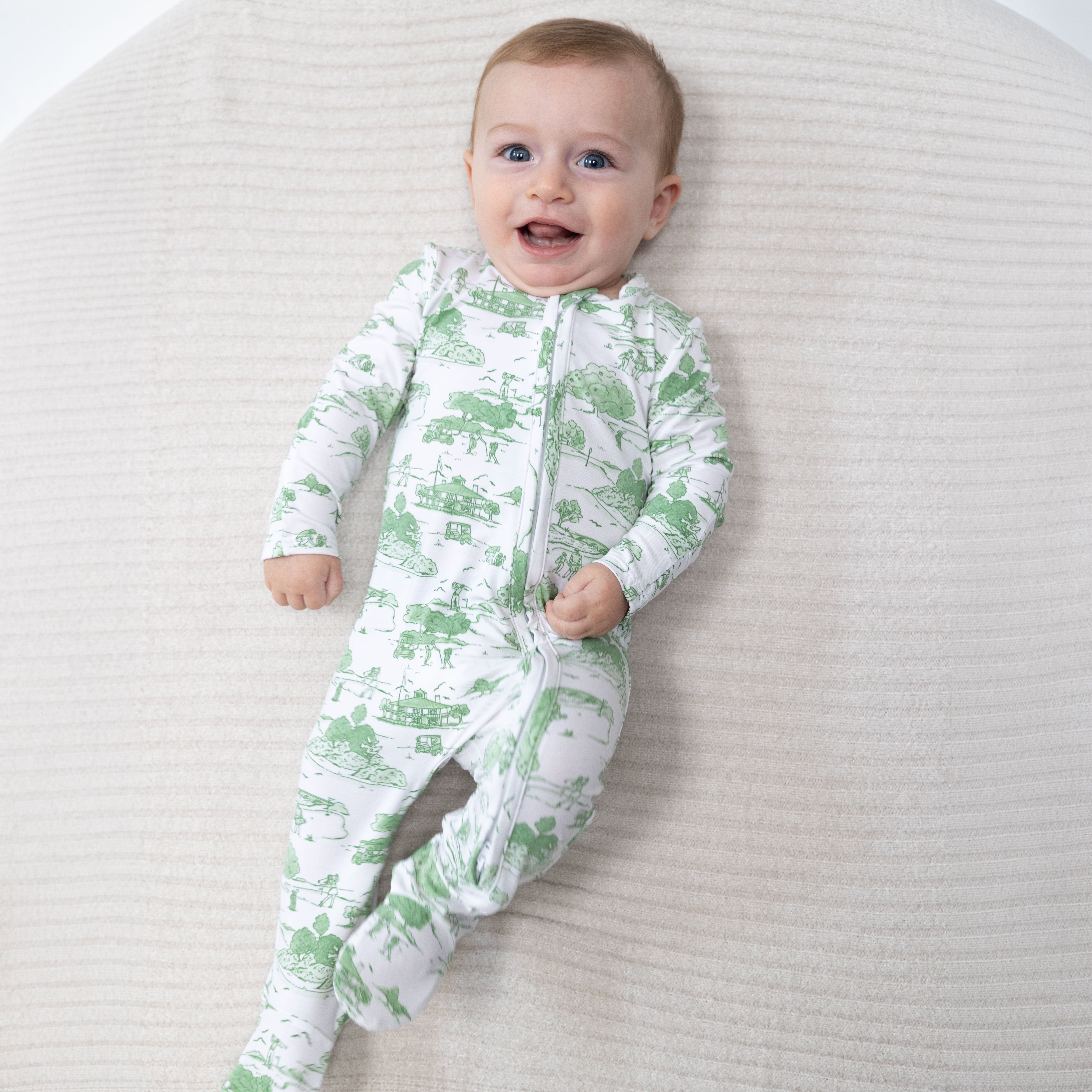 Golf Toile Green - 2 Way Zipper Footie