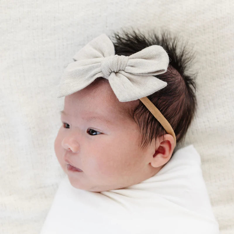 Linen Bow- Oatmeal Chambray Headband