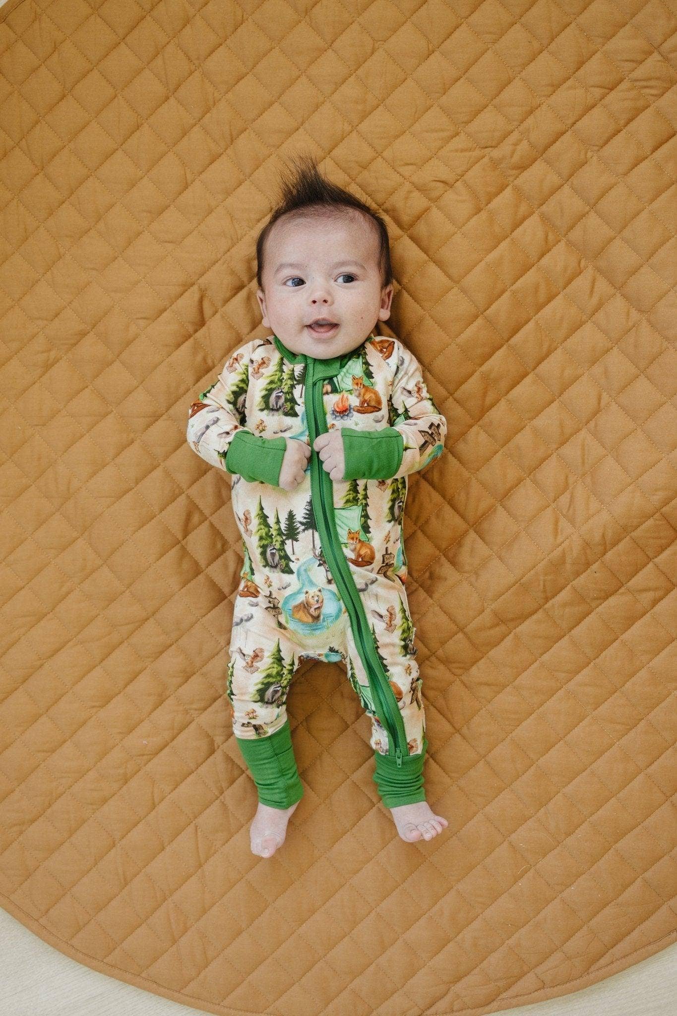 Camping Bamboo Zippy Romper Baby Boy Pajamas PJs Woodland