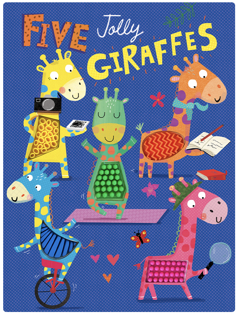 Five Jolly Giraffes- Silicone Touch and Feel Board Book - Counting