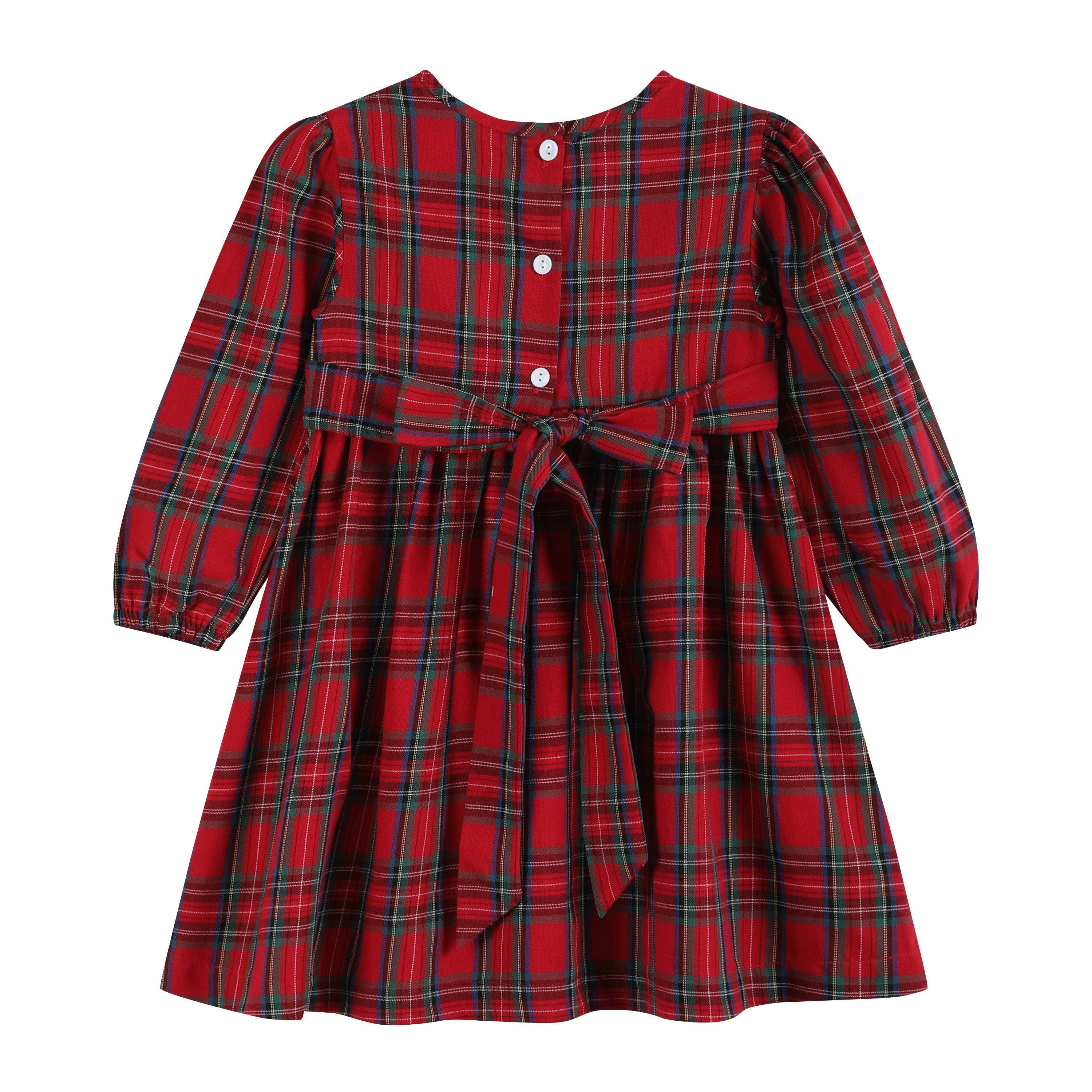 Red and Green Christmas Plaid Smocked Dress
