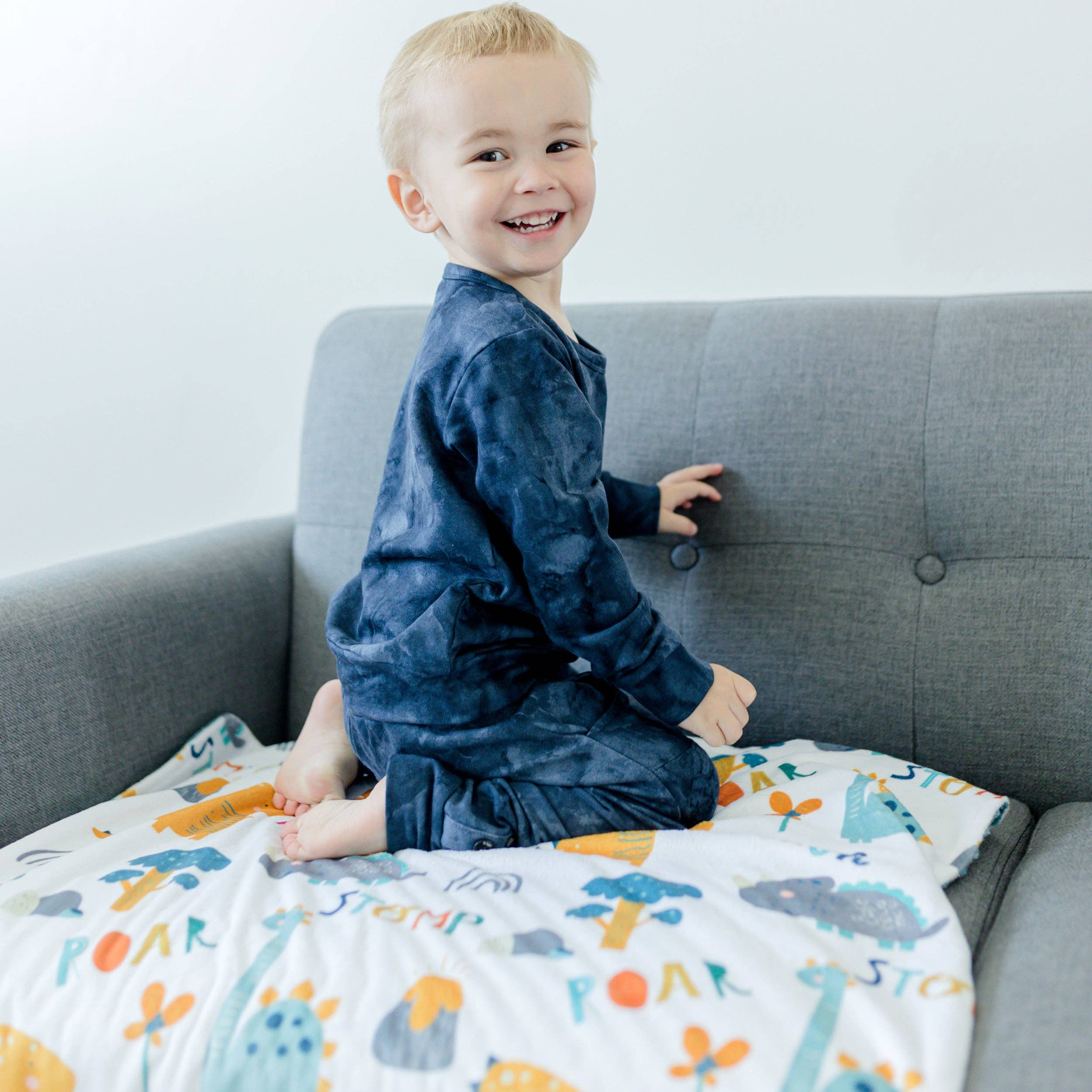 Baby & Toddler Minky Blanket - Dinoland Blue