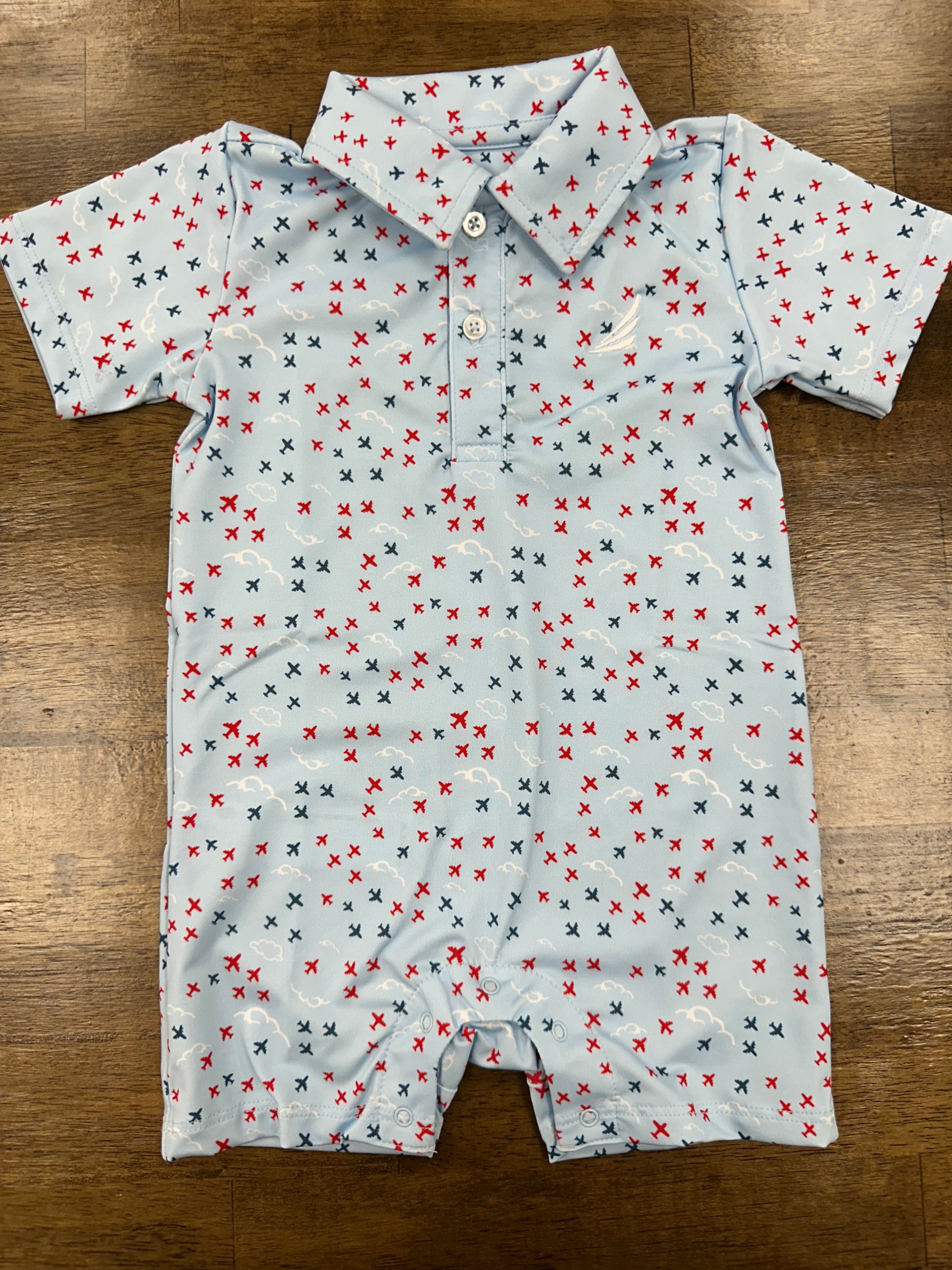 Banks-Airplane Performance Print Polo Romper