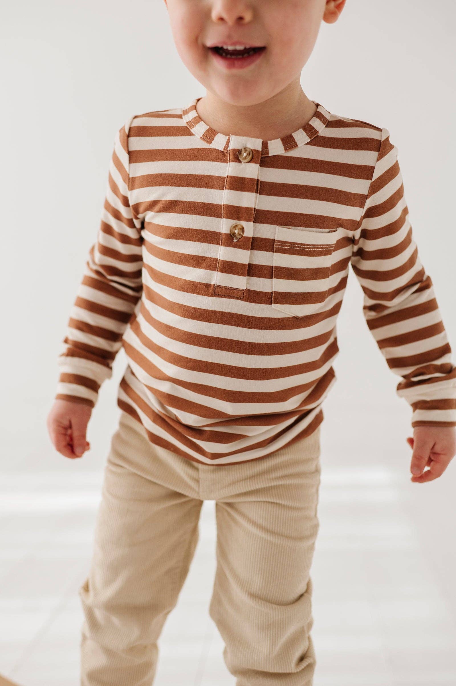 Boy's Long Sleeve Henley Shirt Bamboo