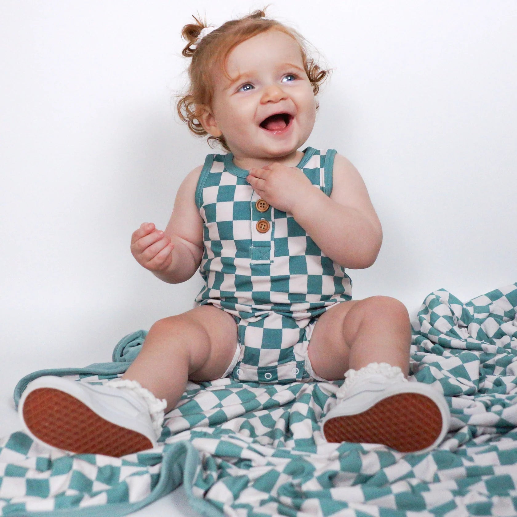 Sage Check Cotton Romper