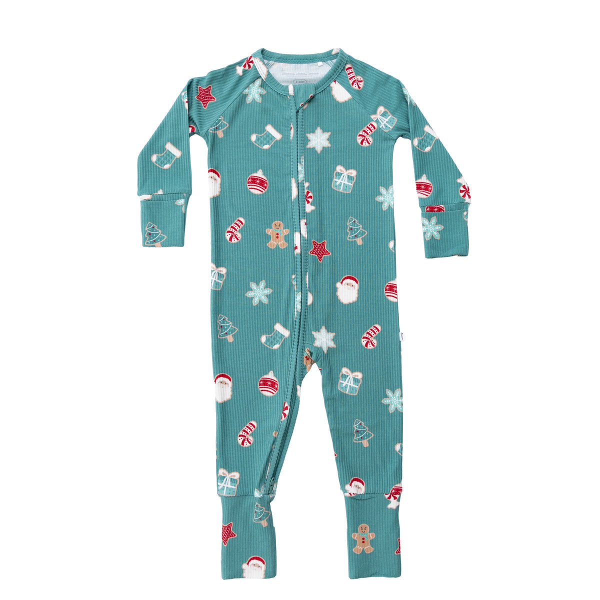 Sugar Cookies Frosted Teal Small Ribbed Zip Romper