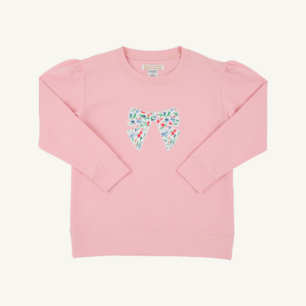 Puff Sleeve Cassidy Comfy Crewneck-Sandpearl Pink with Fair Street Floral Bow
