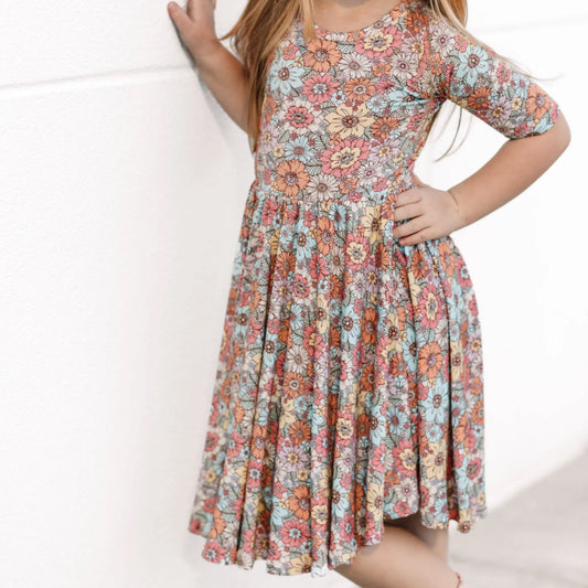 Spring Floral Mid-Sleeve Twirl Dress