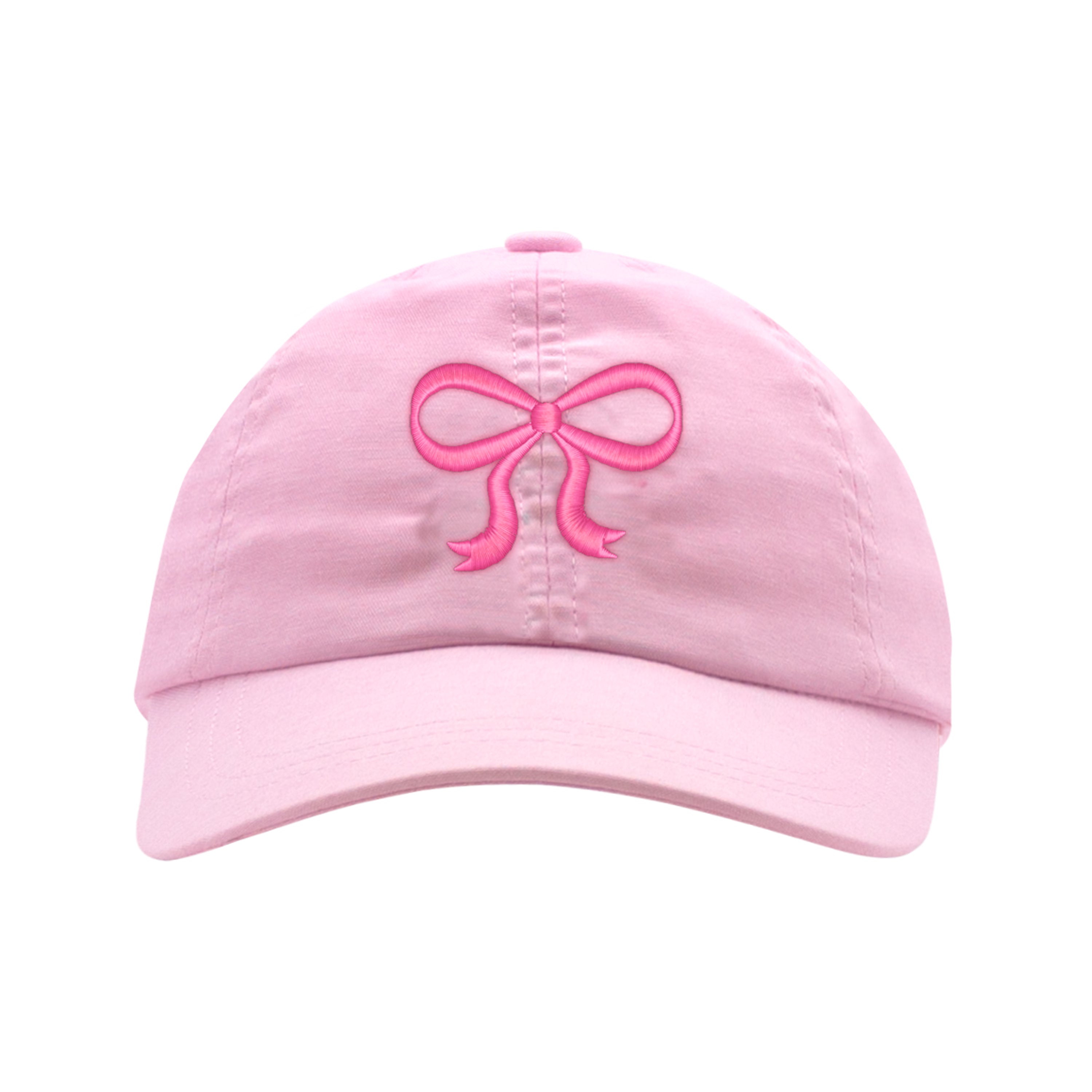 Girls Embroidered Pink Bow Chambray Cotton Twill Ball Cap