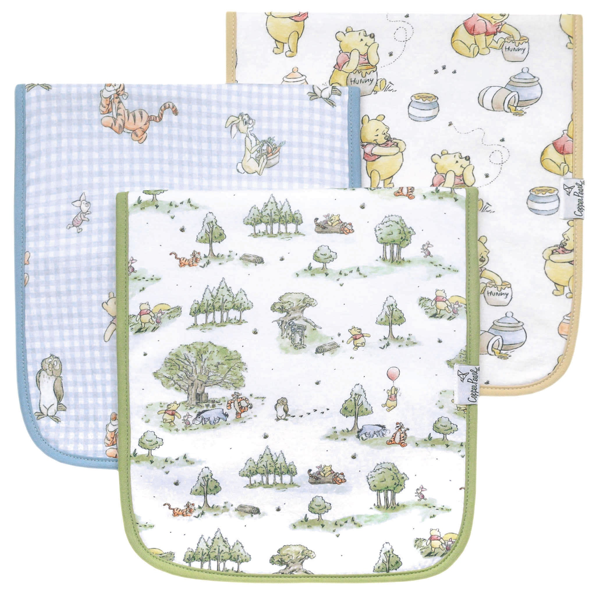 3 Pack Premium Burp Cloths - Hundred Acre Wood