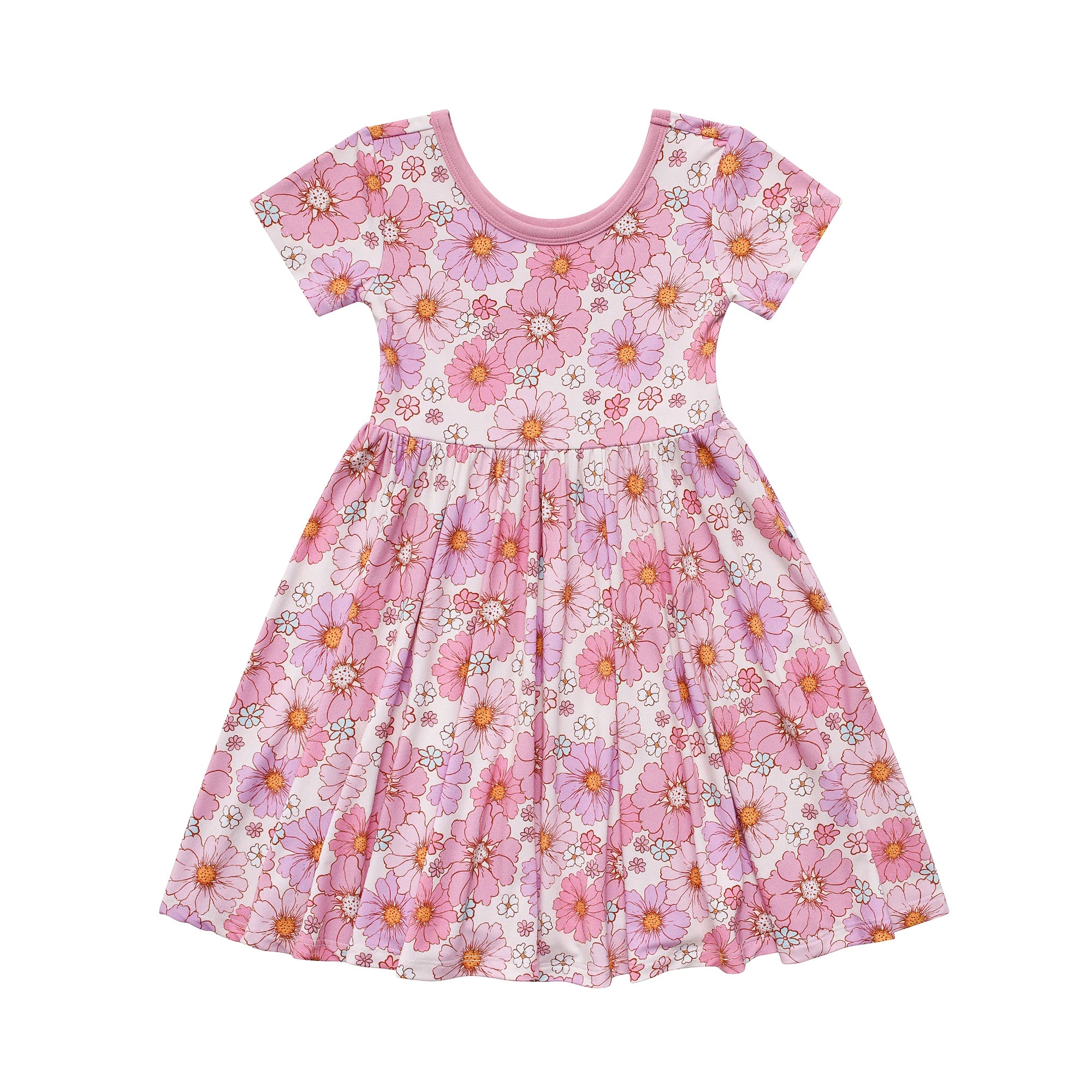 Powerful in Pink (Flower) Short Sleeve Big Kid Twirl Dress BDLJ