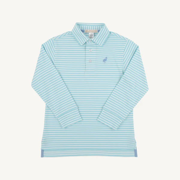 Prim and Proper Polo LS - Belhaven Blue Stripe with Barrington Blue