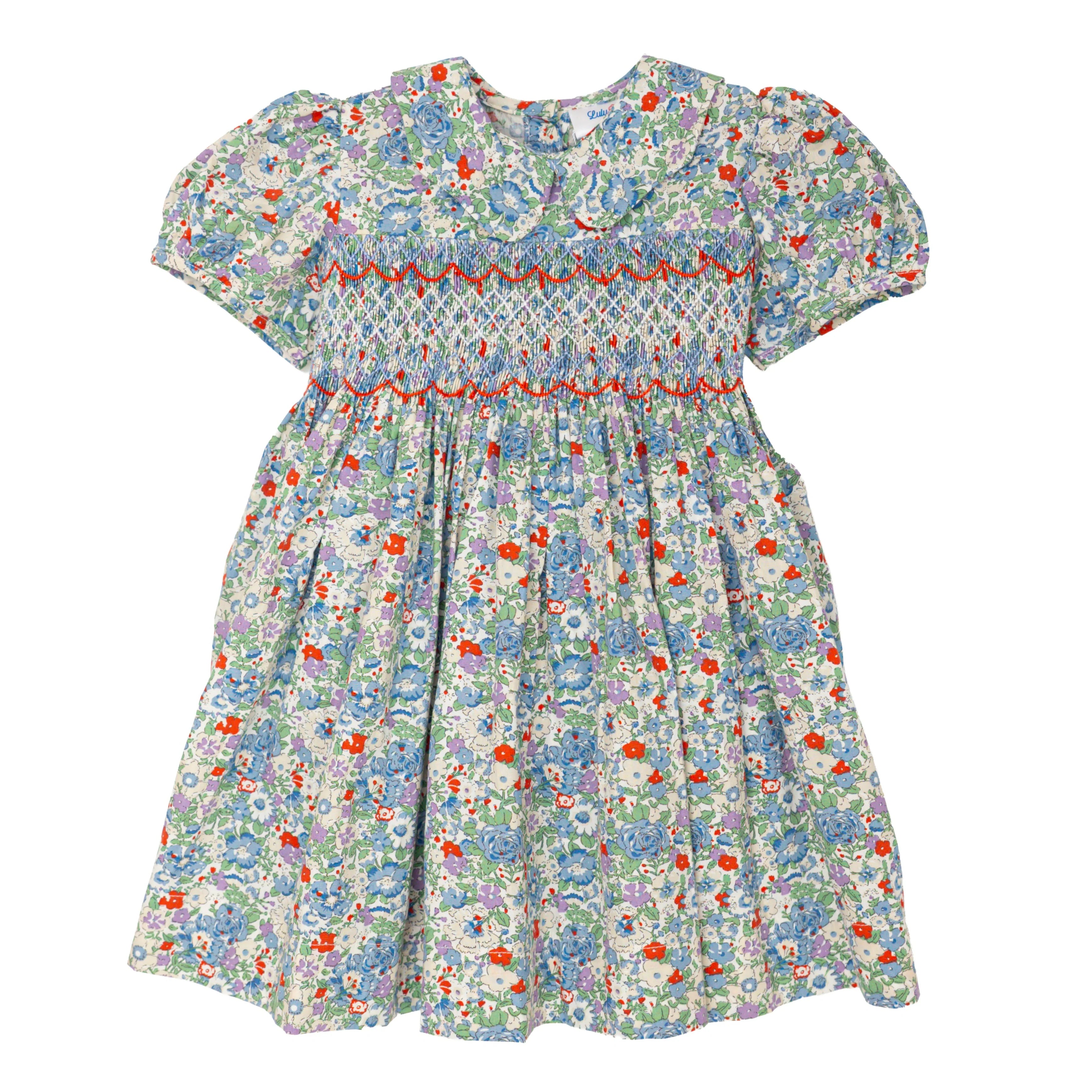 Gianna Blue Floral Smocked Waist Dress