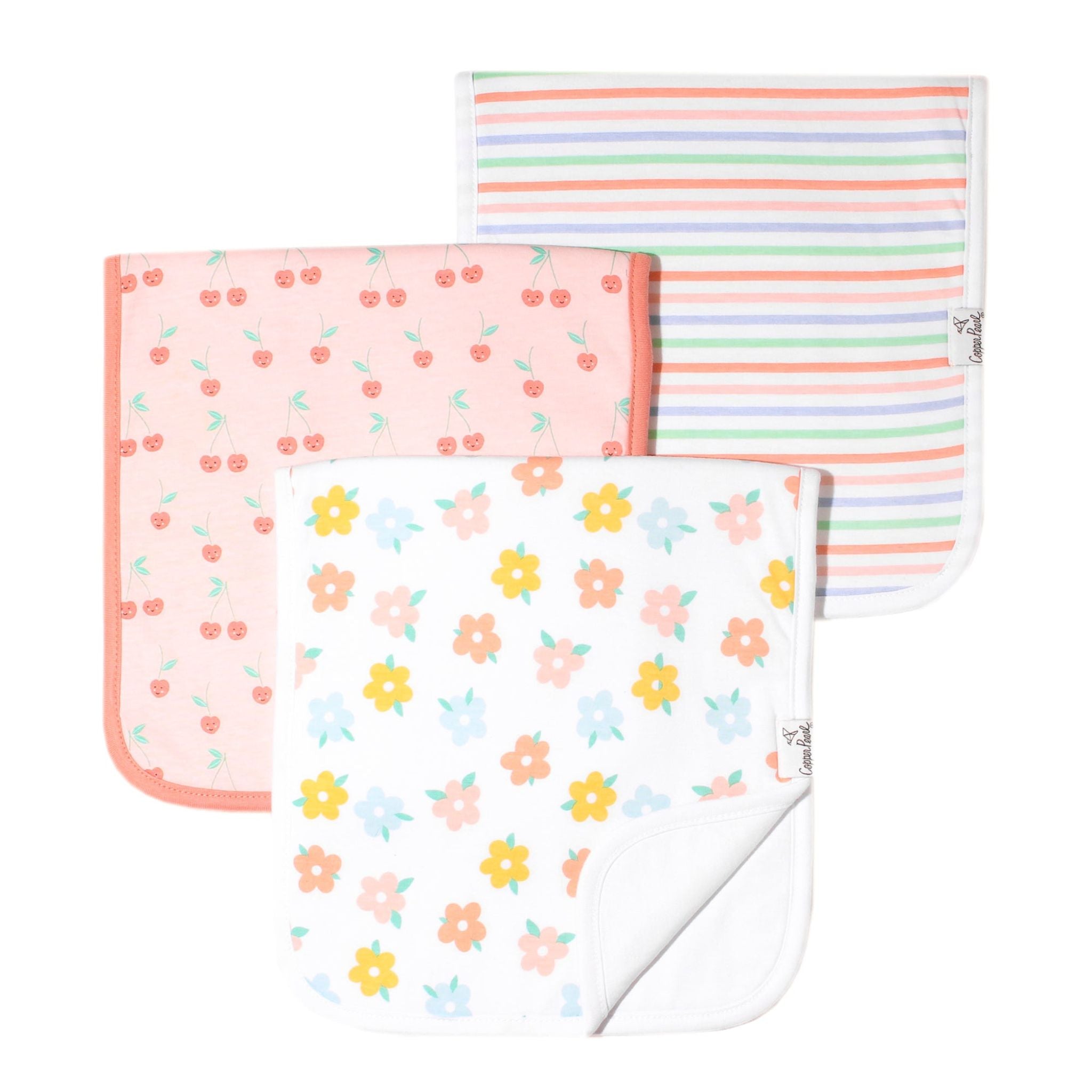 3 Pack Premium Burp Cloths - Cheery