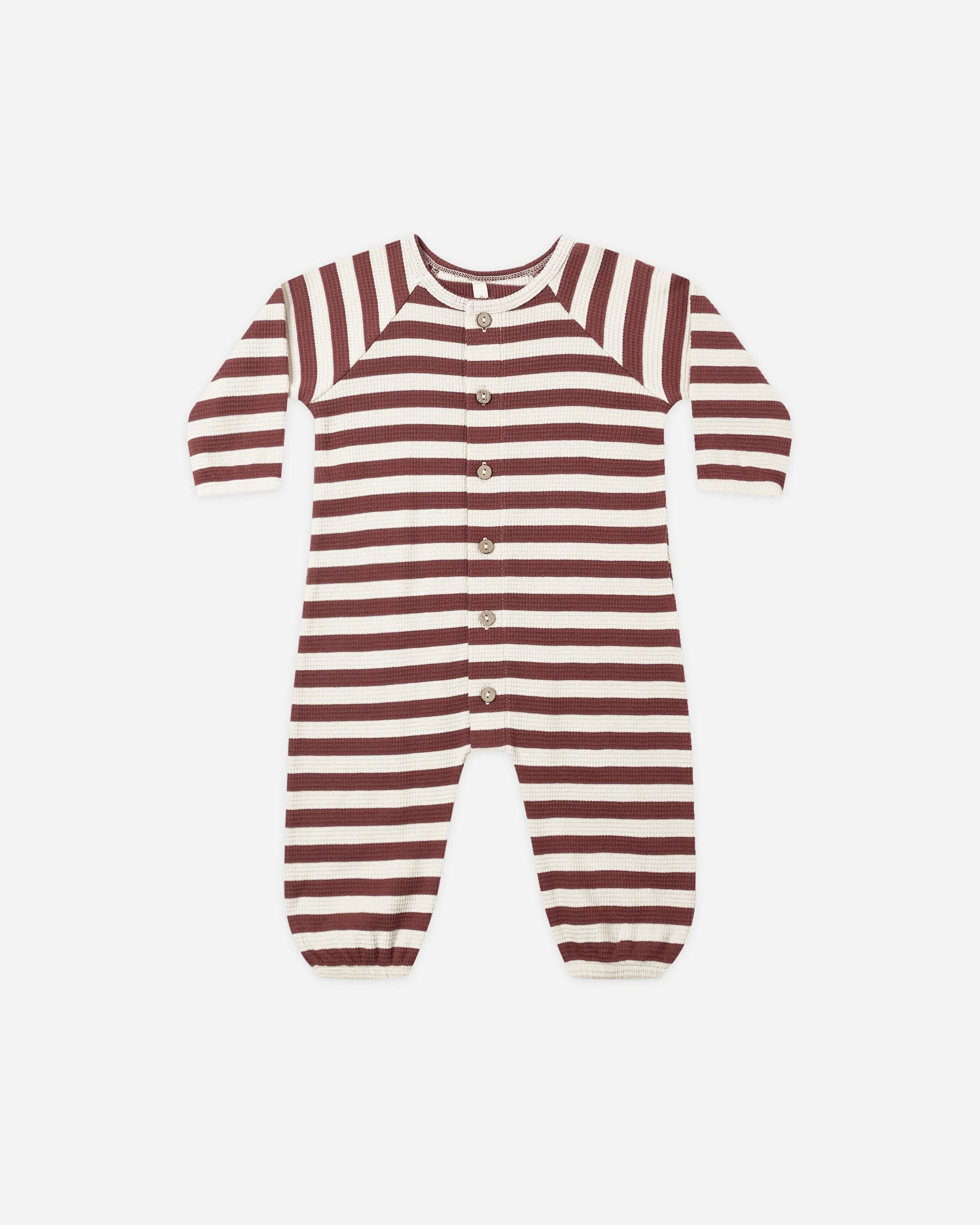 Waffle Long Sleeve Jumpsuit || Black Cherry Stripe